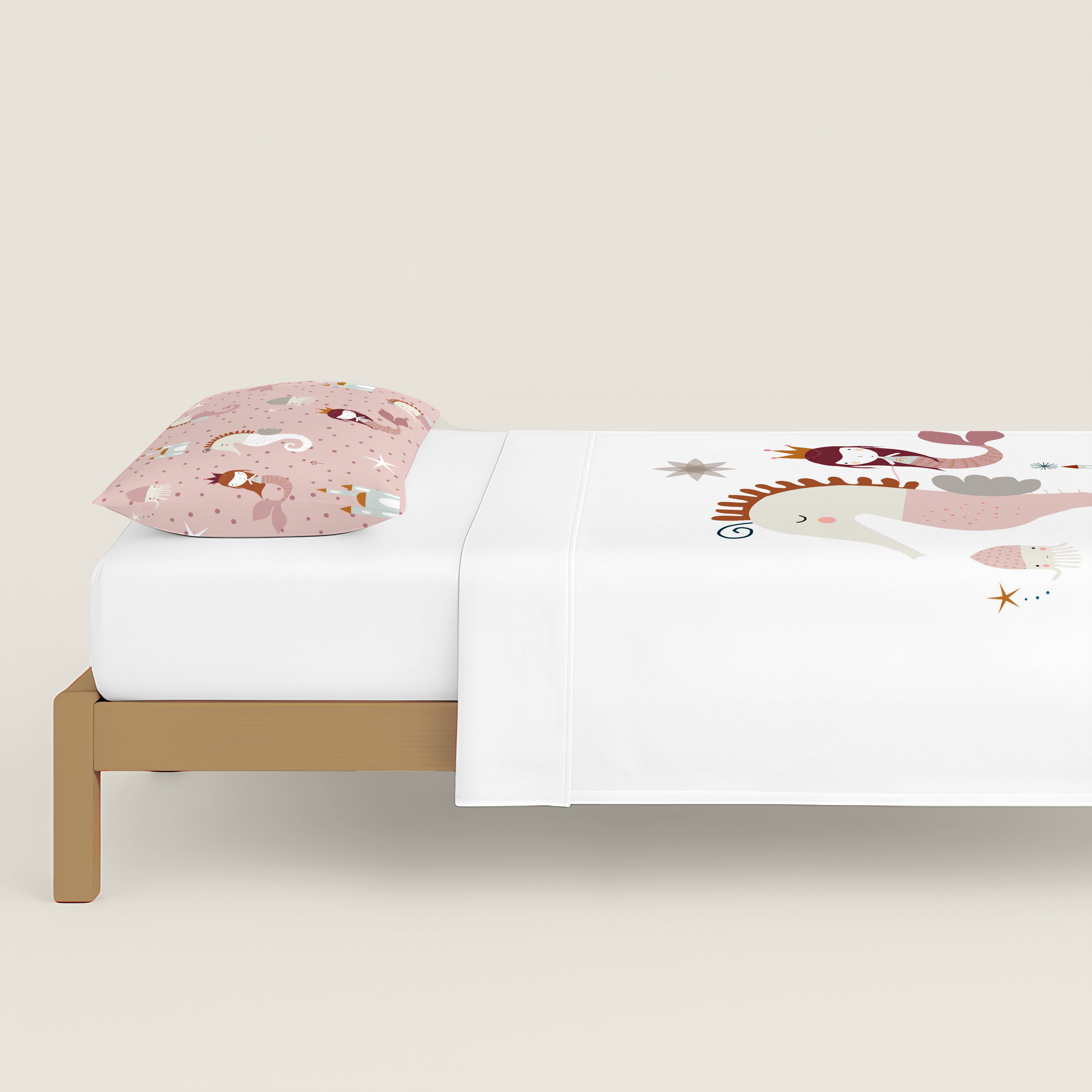 JUEGO SÁBANAS ESTAMPADAS INFANTIL SEAHORSE A 100% ALGODÓN