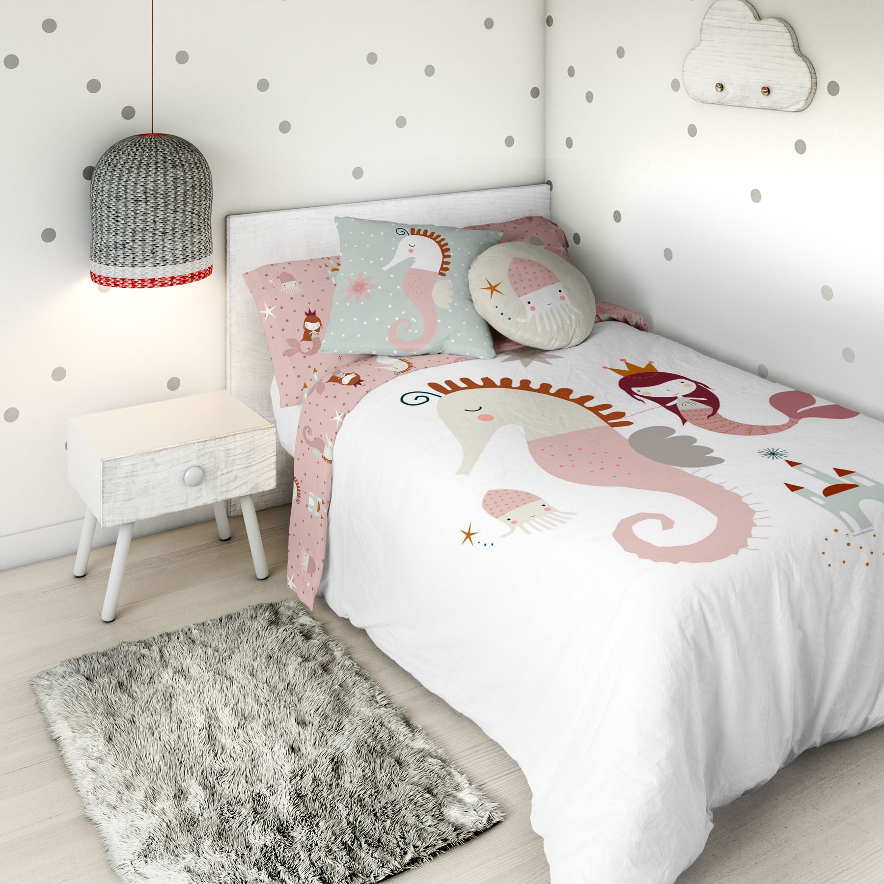 COPRIPIUMINO REVERSIBILE STAMPATO PER BAMBINI SEAHORSE 100% COTONE