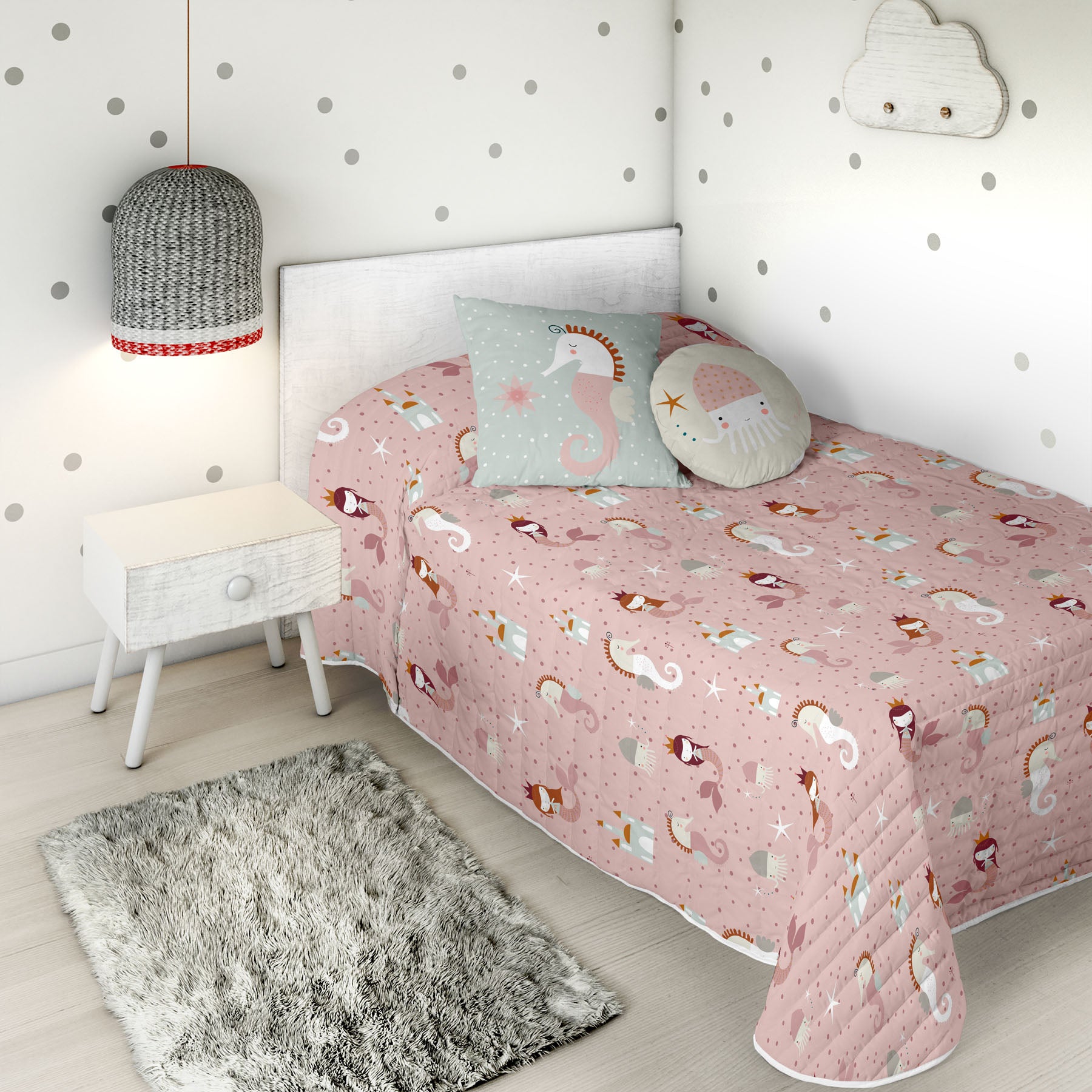 COPRILETTO BOUTIS REVERSIBILE STAMPATO PER BAMBINI SEAHORSE 100% COTONE