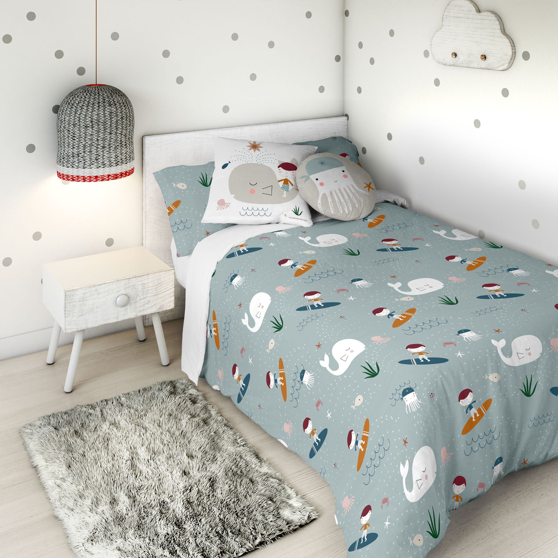 COPRIPIUMINO REVERSIBILE STAMPATO PER BAMBINI SURF 100% COTONE