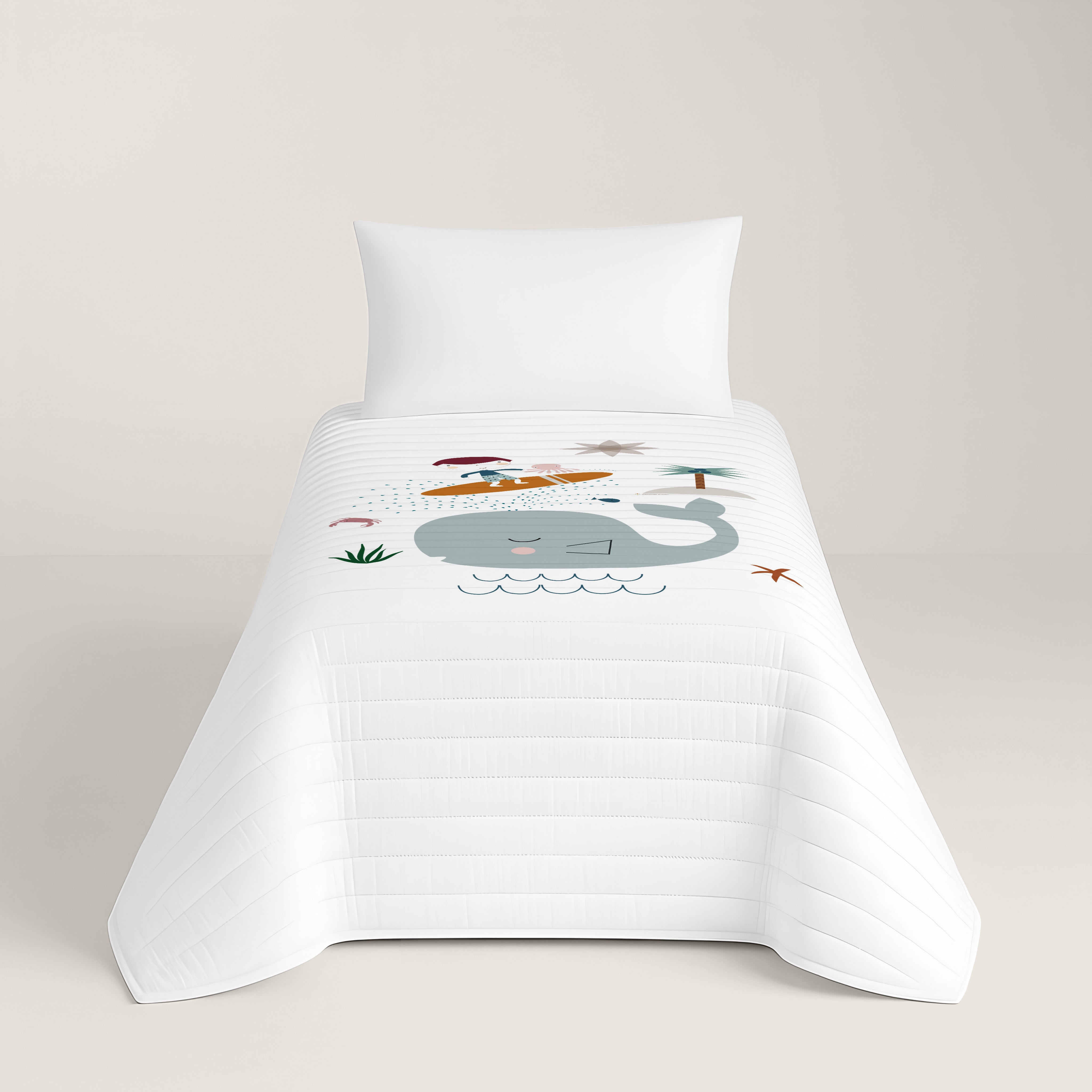 COPRILETTO BOUTIS REVERSIBILE STAMPATO PER BAMBINI SURF 100% COTONE