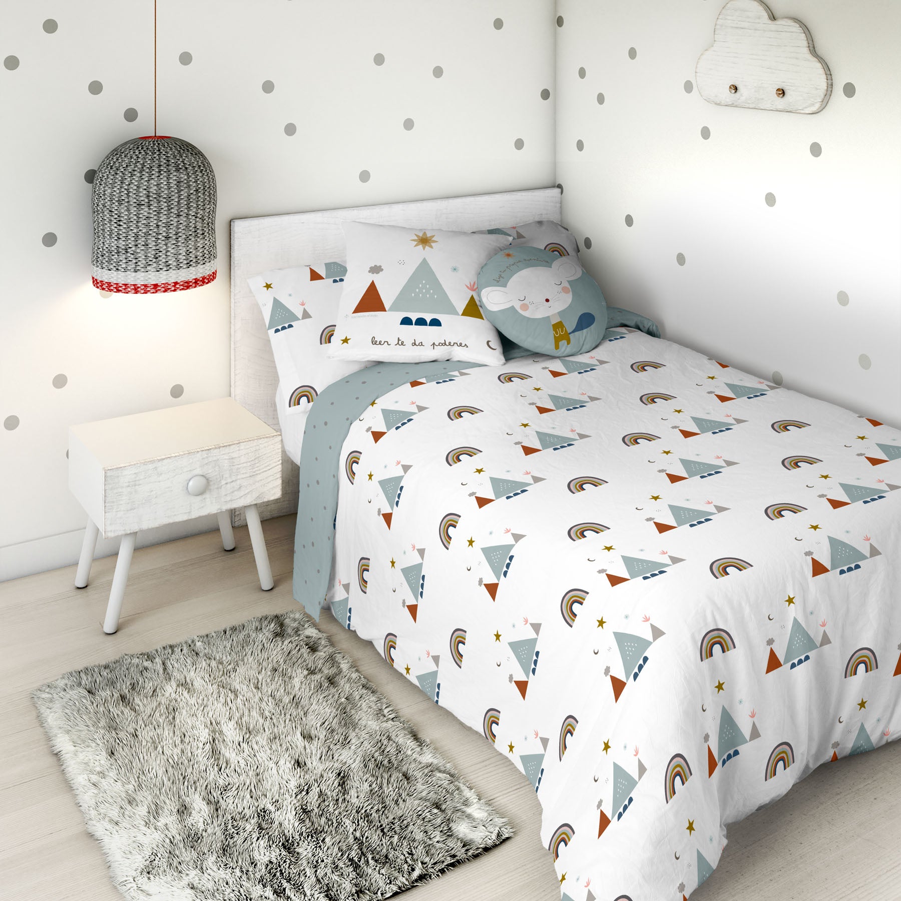 FUNDA NÓRDICA REVERSIBLE ESTAMPADA INFANTIL SUSANITA AZUL 100% ALGODÓN