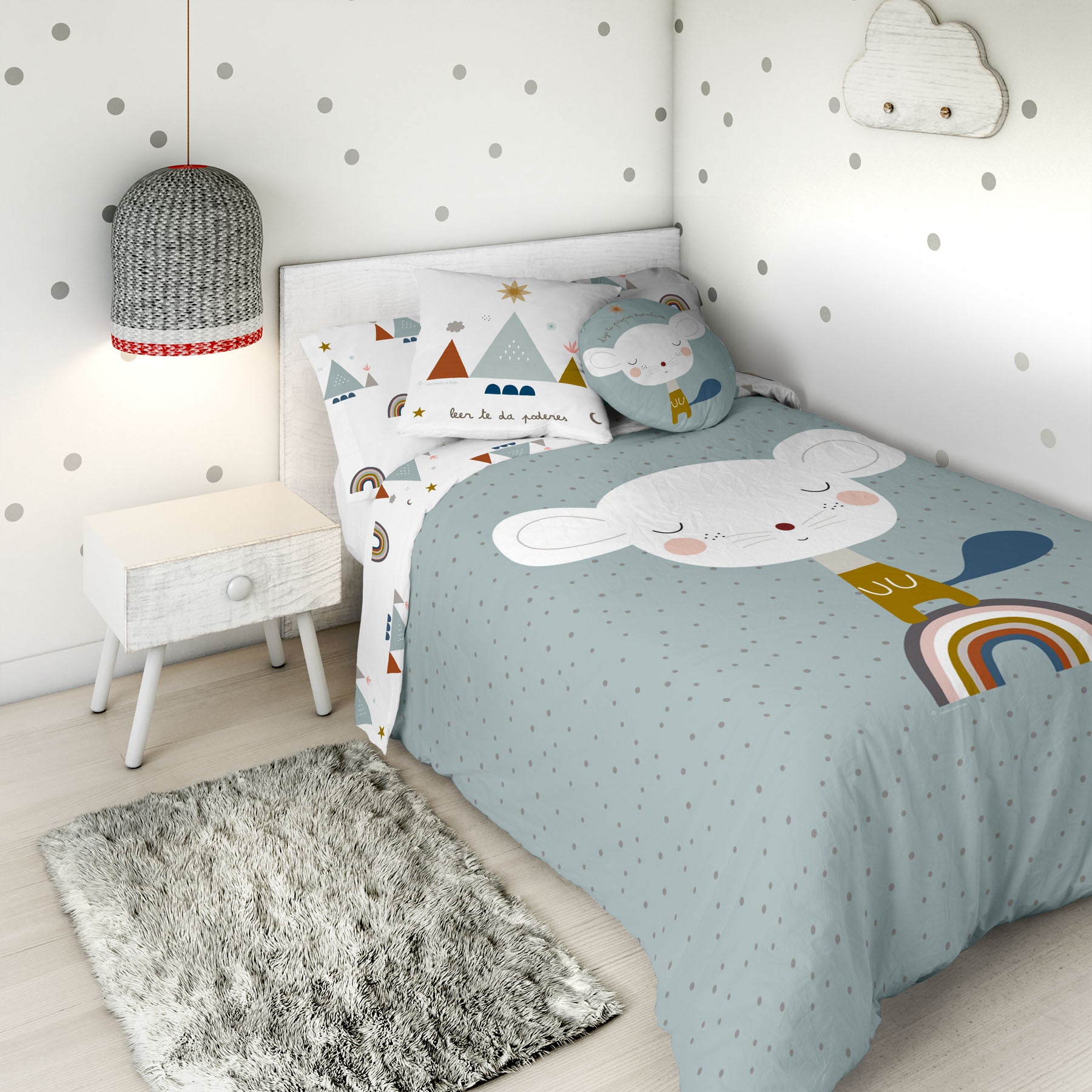 FUNDA NÓRDICA REVERSIBLE ESTAMPADA INFANTIL SUSANITA AZUL 100% ALGODÓN