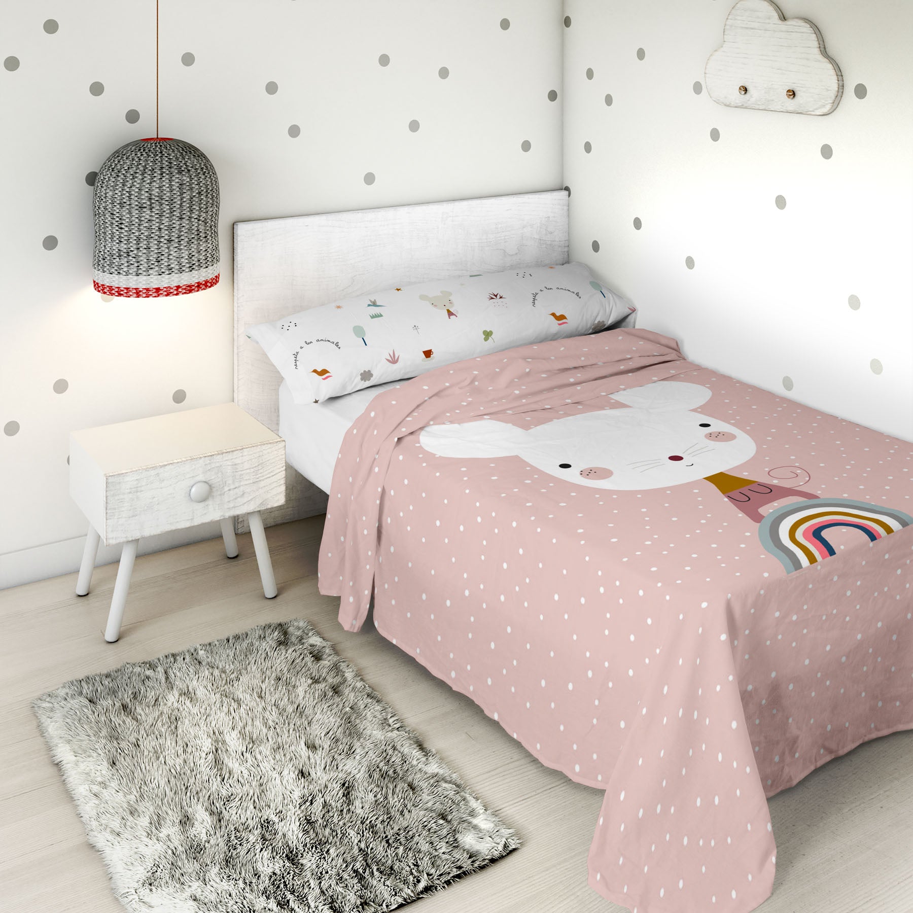 JUEGO SÁBANAS ESTAMPADAS INFANTIL SUSANITA ROSA A 100% ALGODÓN