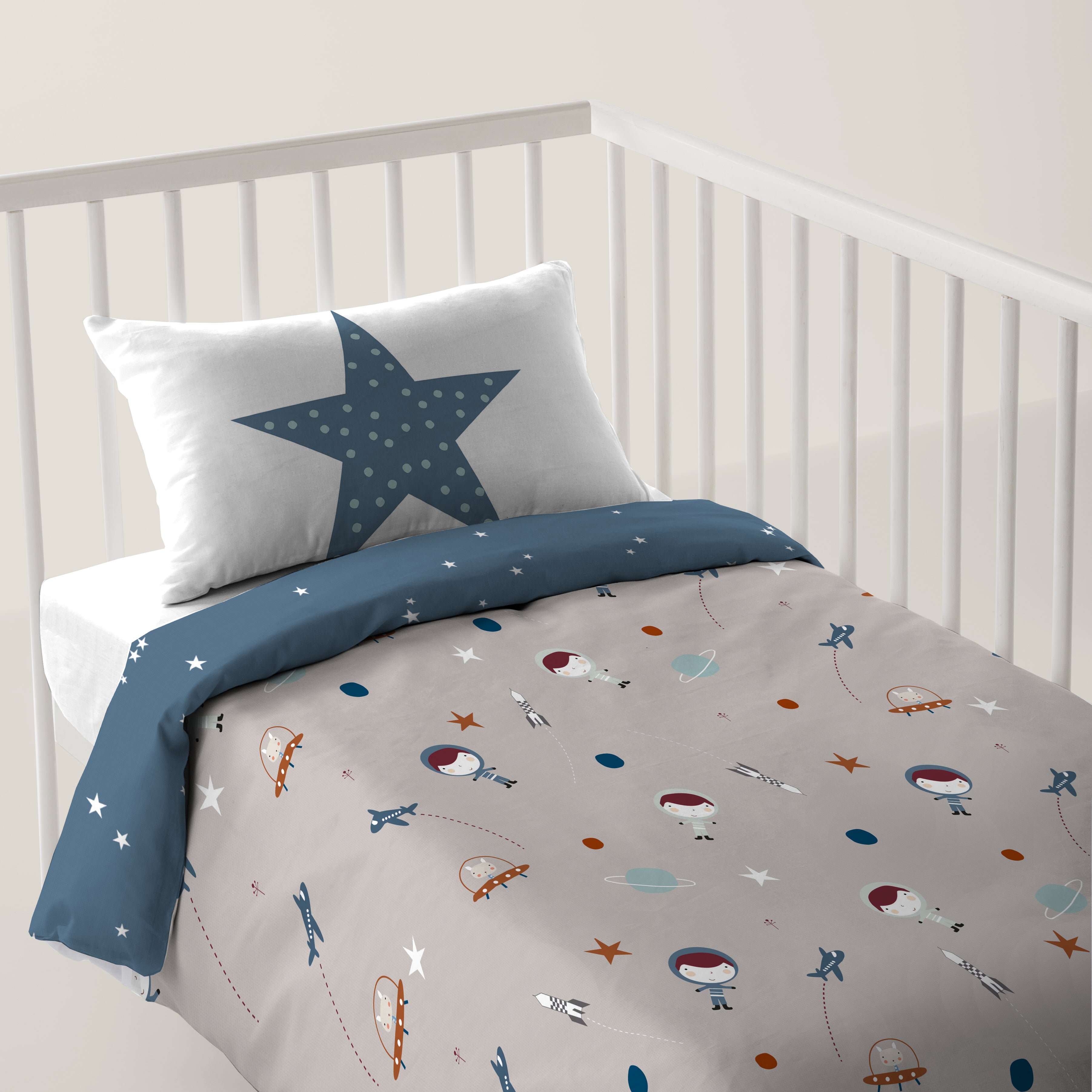 FUNDA NÓRDICA REVERSIBLE CUNA BEBÉ PLANETA 100% ALGODÓN