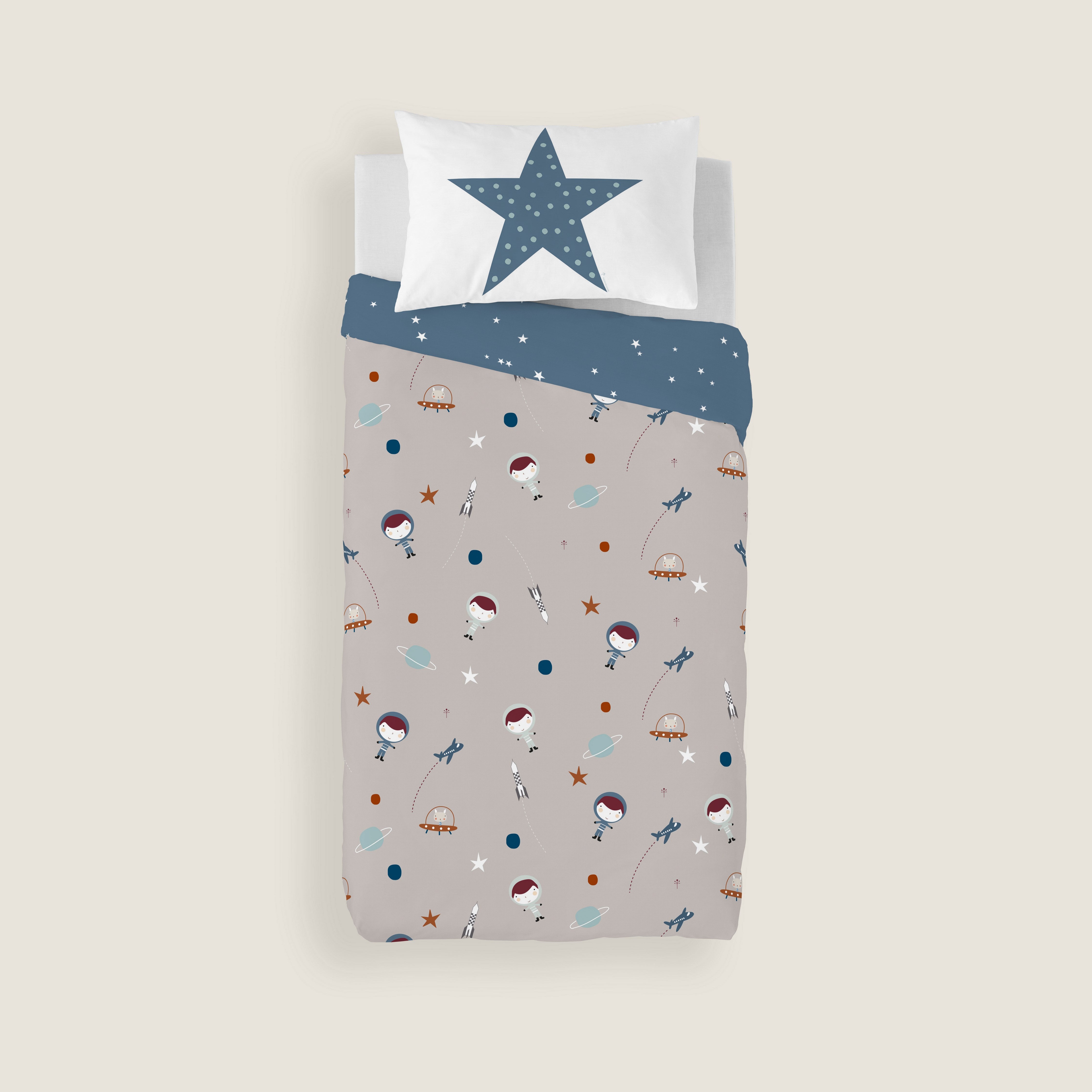 FUNDA NÓRDICA REVERSIBLE CUNA BEBÉ PLANETA 100% ALGODÓN