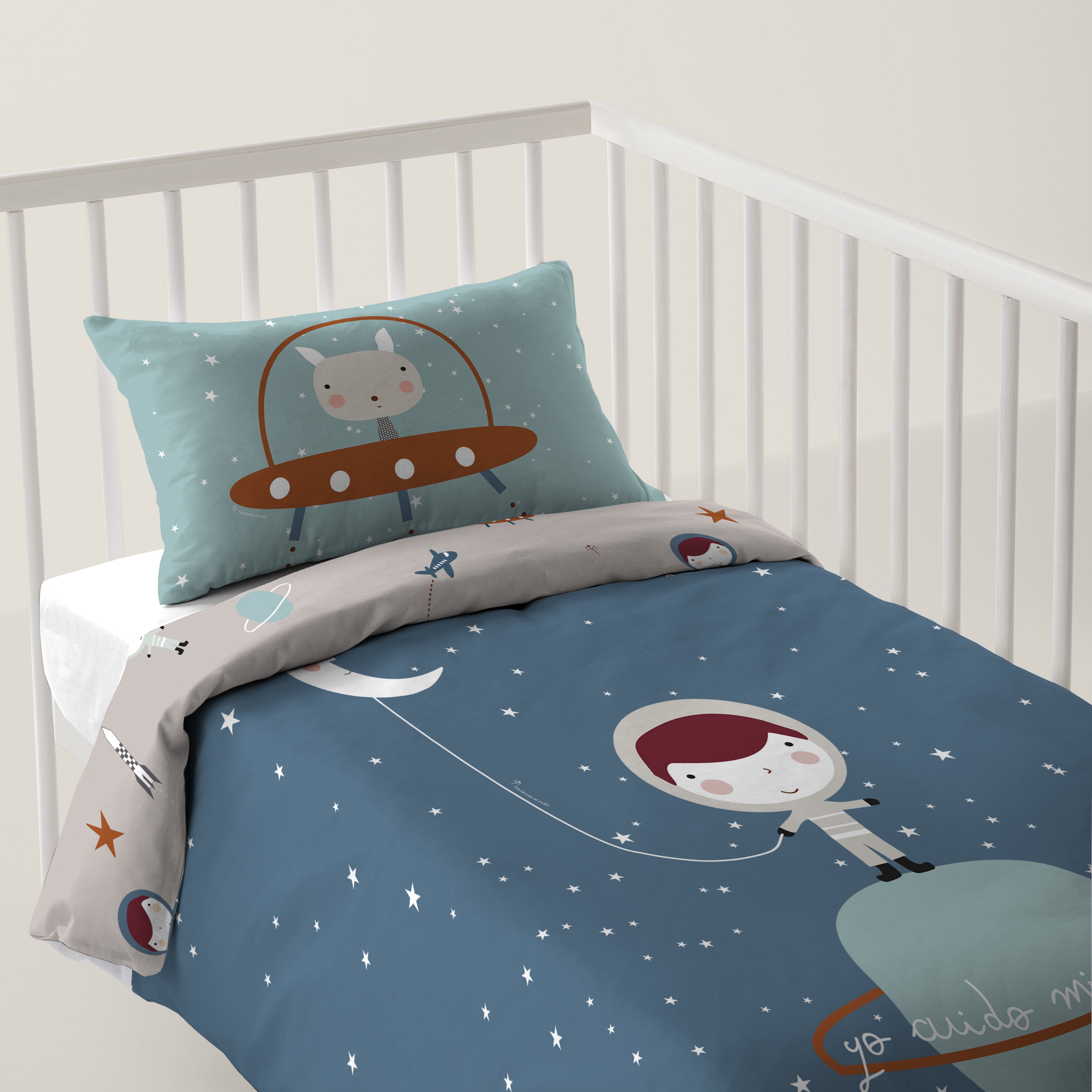 FUNDA NÓRDICA REVERSIBLE CUNA BEBÉ PLANETA 100% ALGODÓN