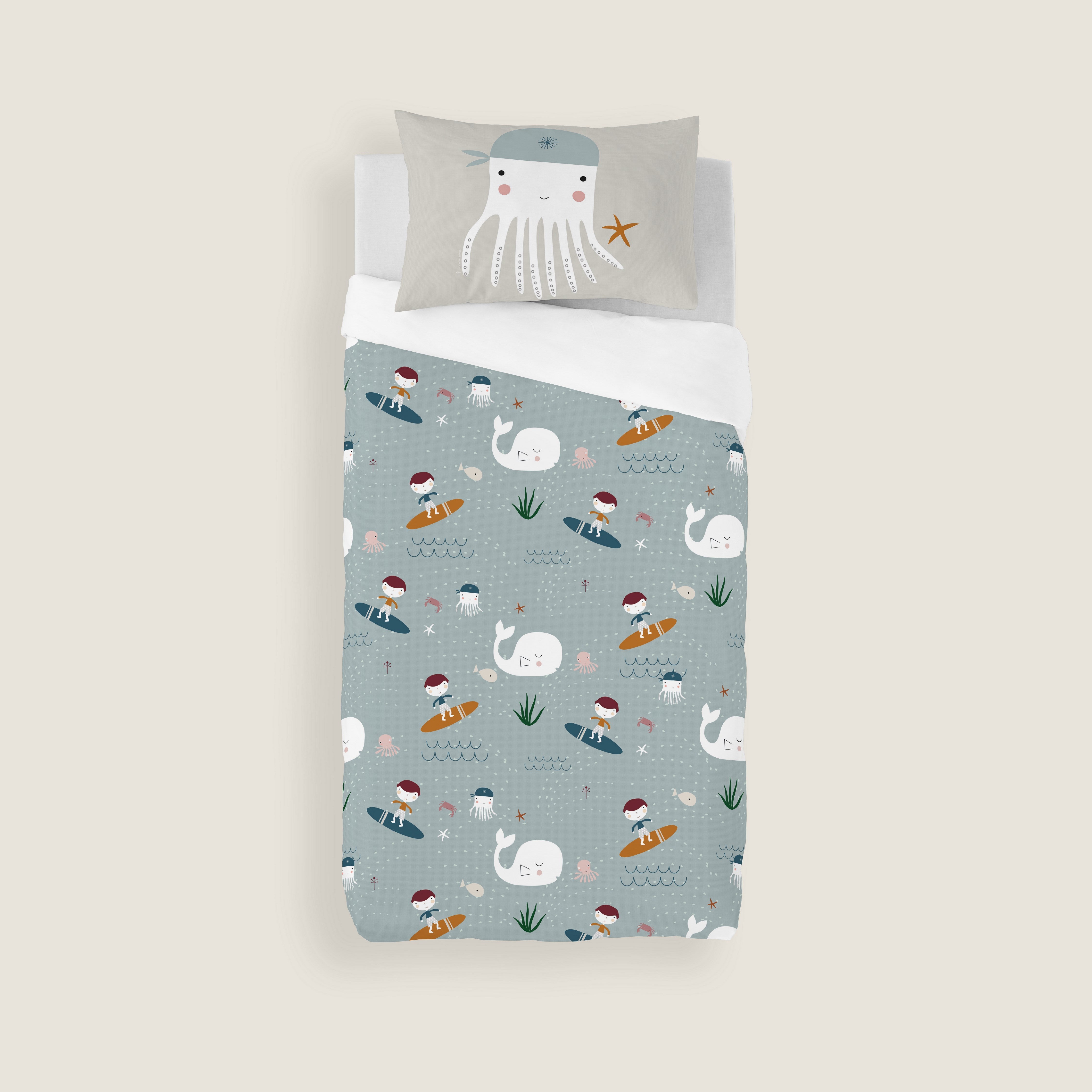 FUNDA NÓRDICA REVERSIBLE CUNA BEBÉ SURF 100% ALGODÓN