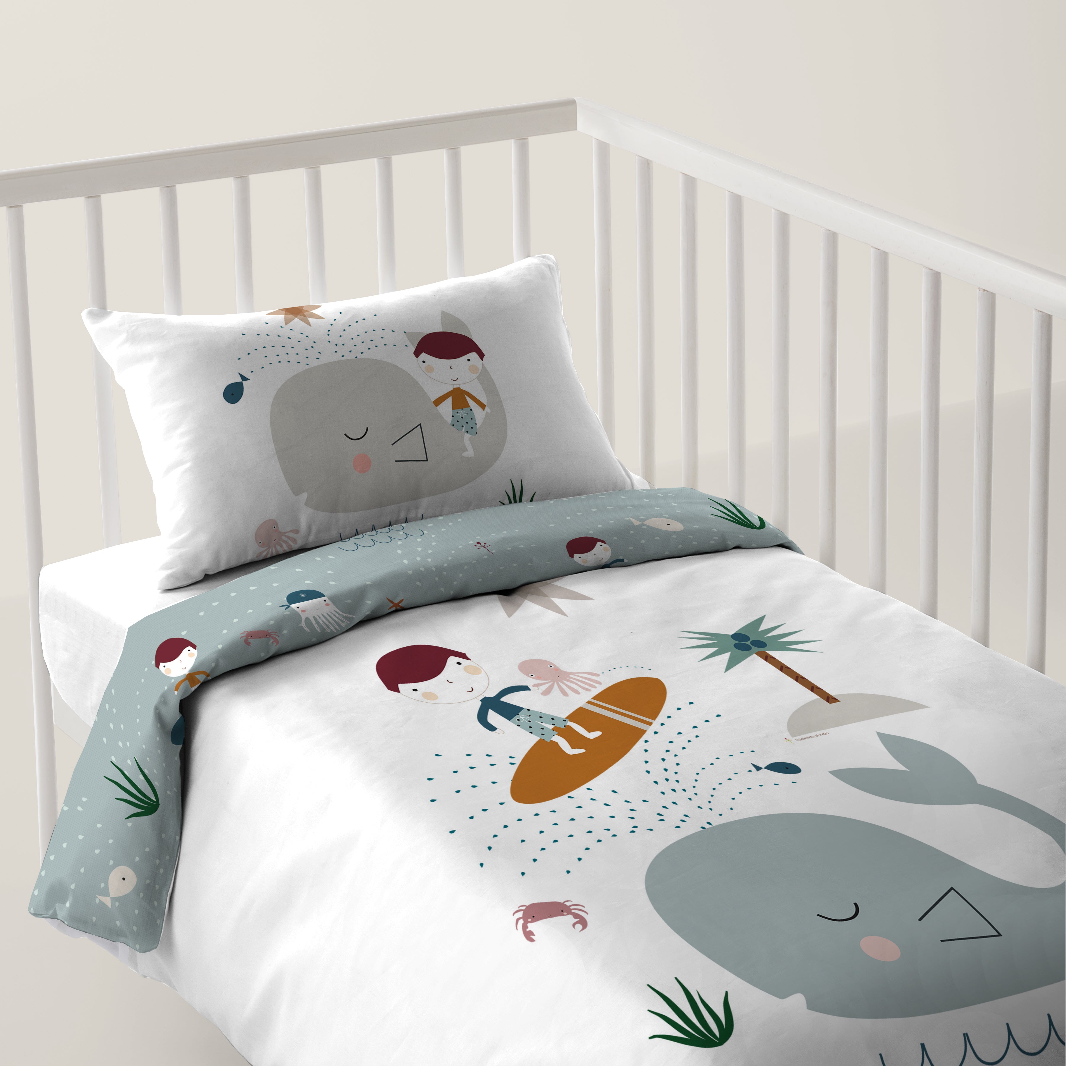 FUNDA NÓRDICA REVERSIBLE CUNA BEBÉ SURF 100% ALGODÓN