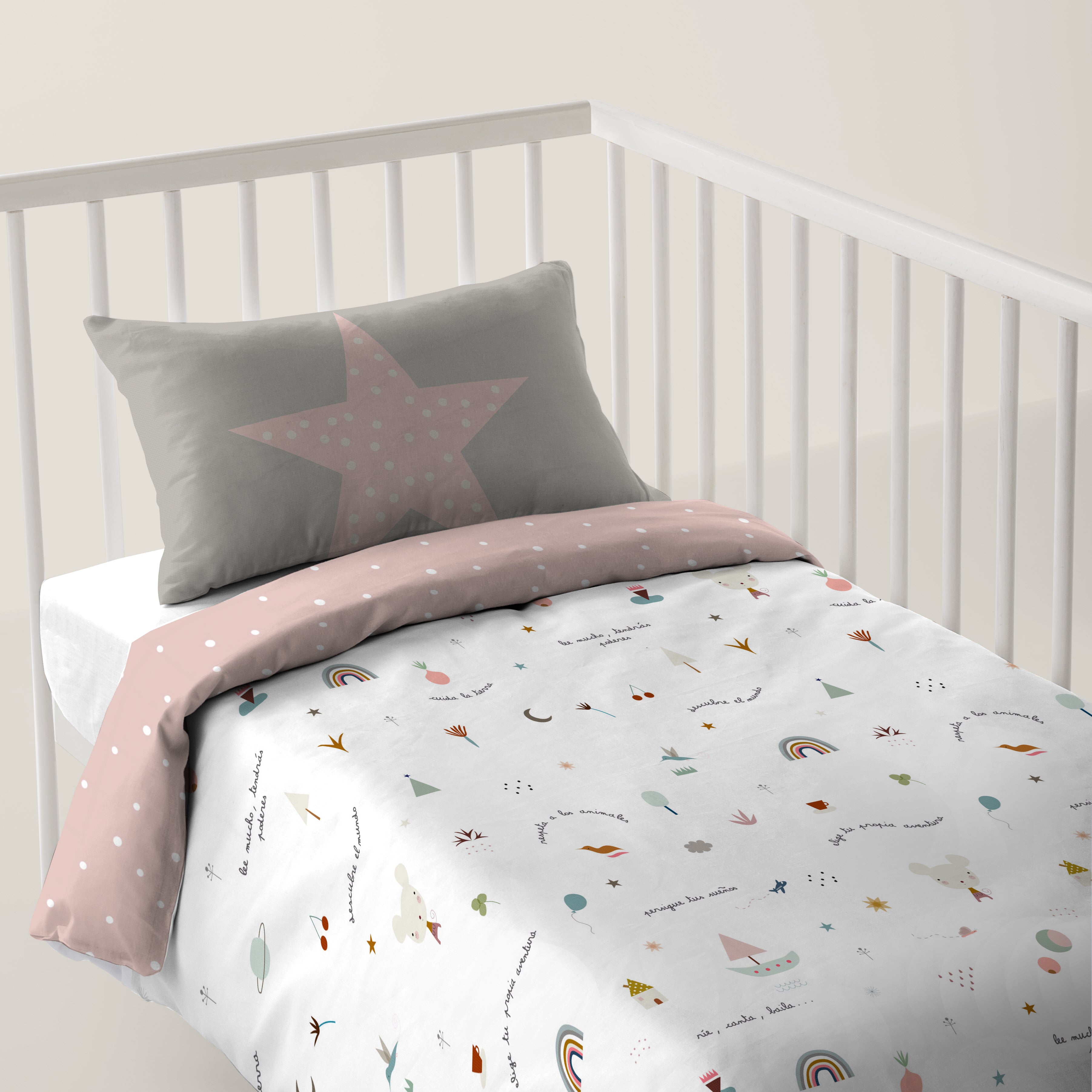 FUNDA NÓRDICA REVERSIBLE CUNA BEBÉ SUSANITA ROSA 100% ALGODÓN