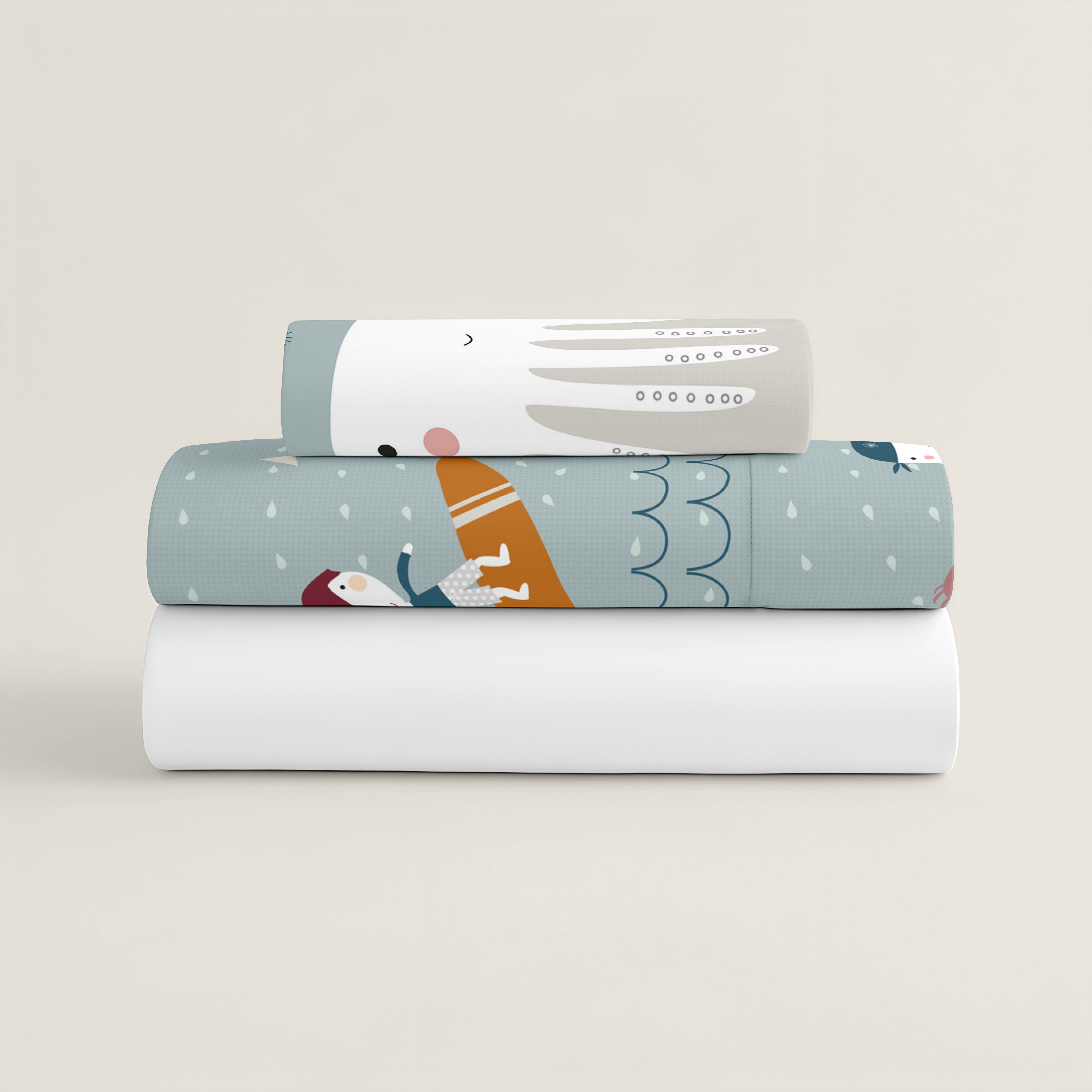 JUEGO DE SÁBANAS CUNA BEBÉ SURF B 100% ALGODÓN