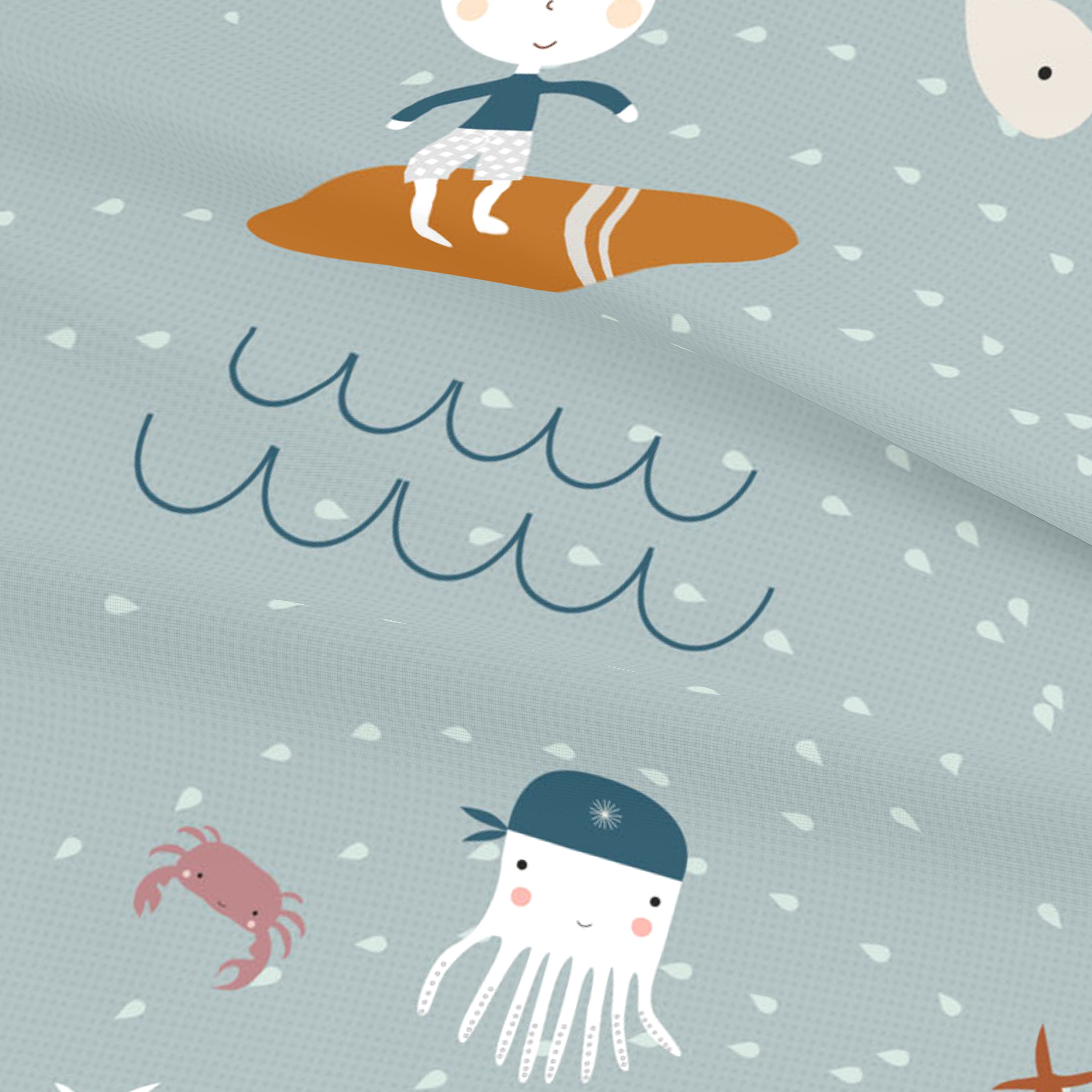 JUEGO DE SÁBANAS CUNA BEBÉ SURF B 100% ALGODÓN