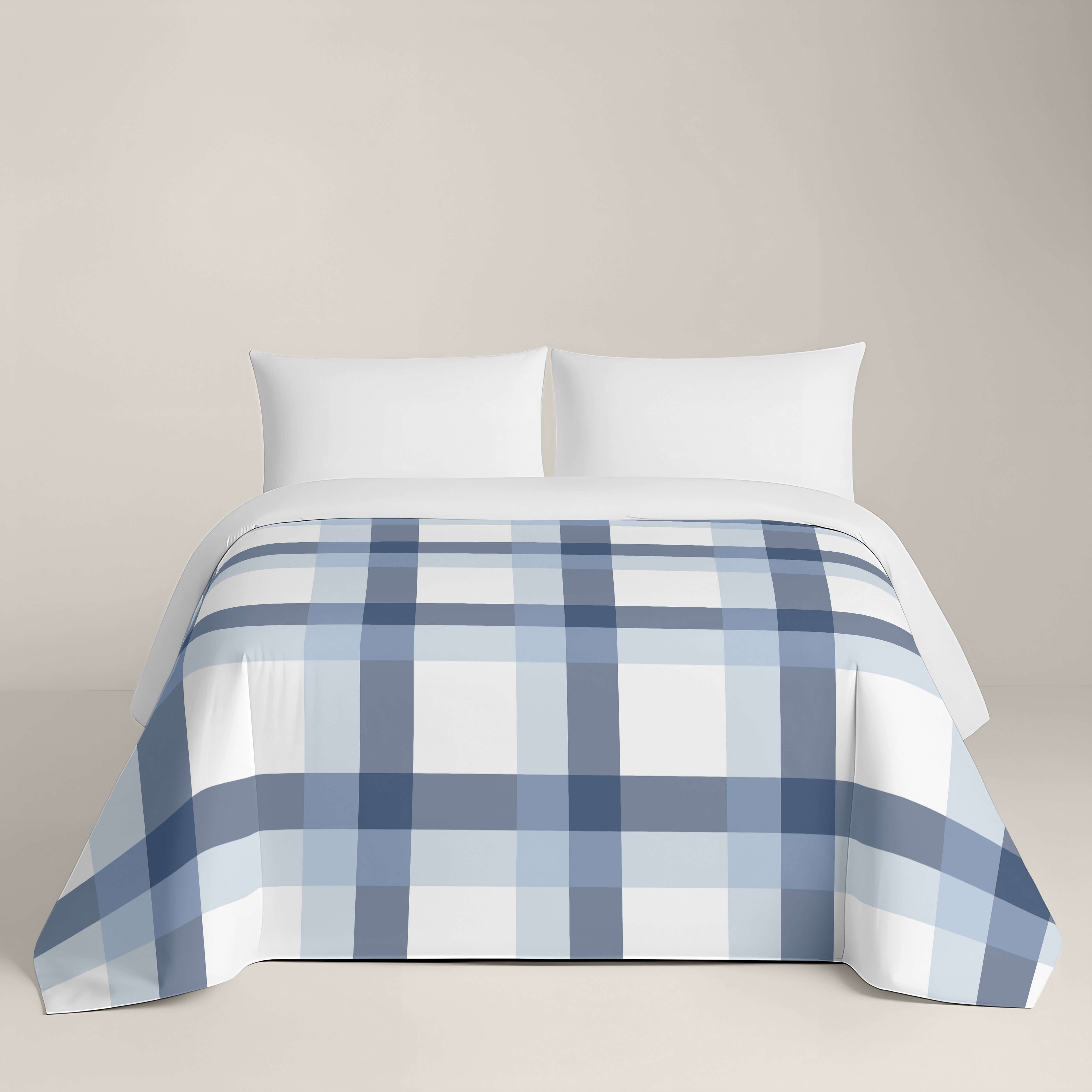 FUNDA NÓRDICA ESTAMPADA ESCOCES AZUL-BLANCO 100% ALGODÓN