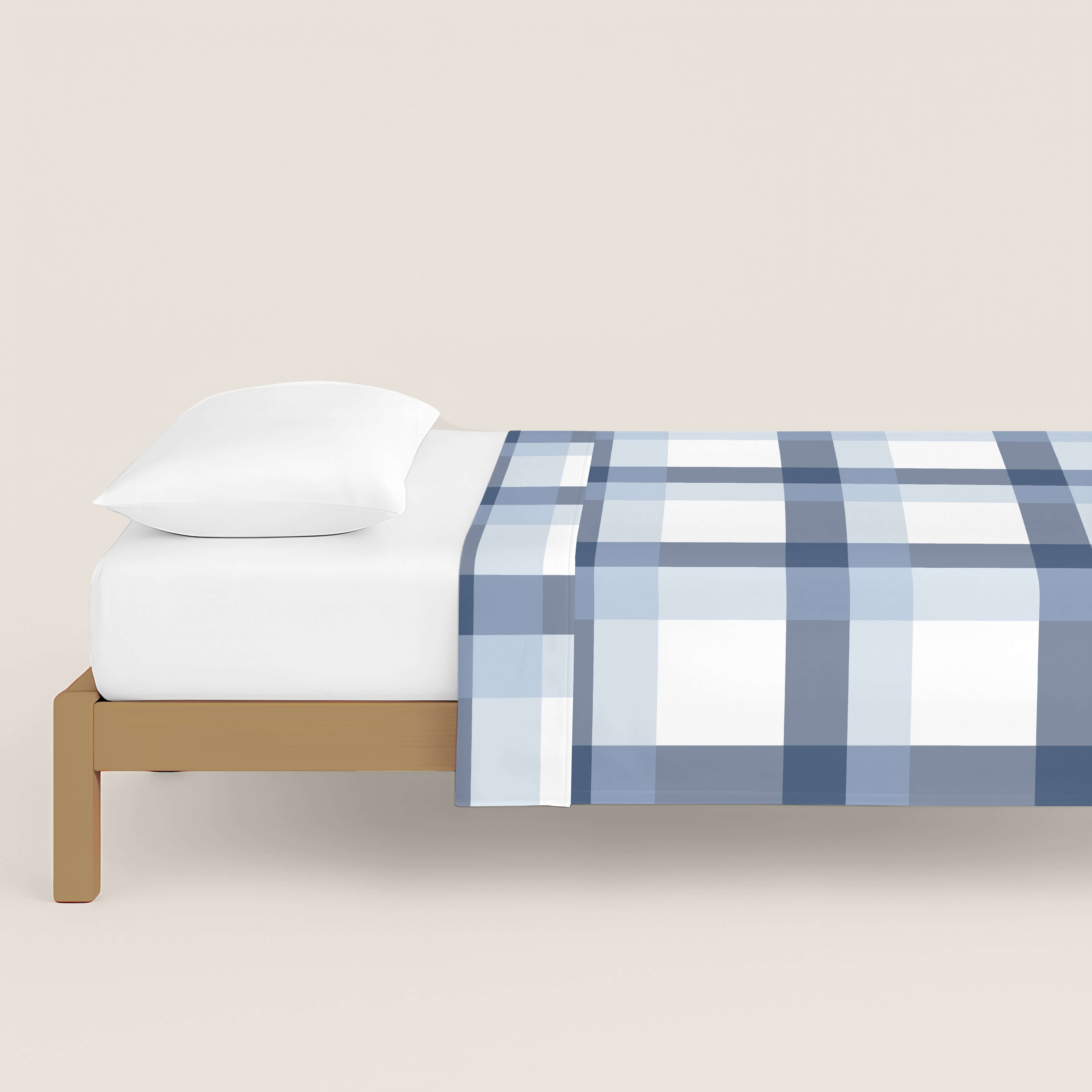 JUEGO SÁBANAS ESTAMPADAS ESCOCES AZUL-BLANCO 100% ALGODÓN