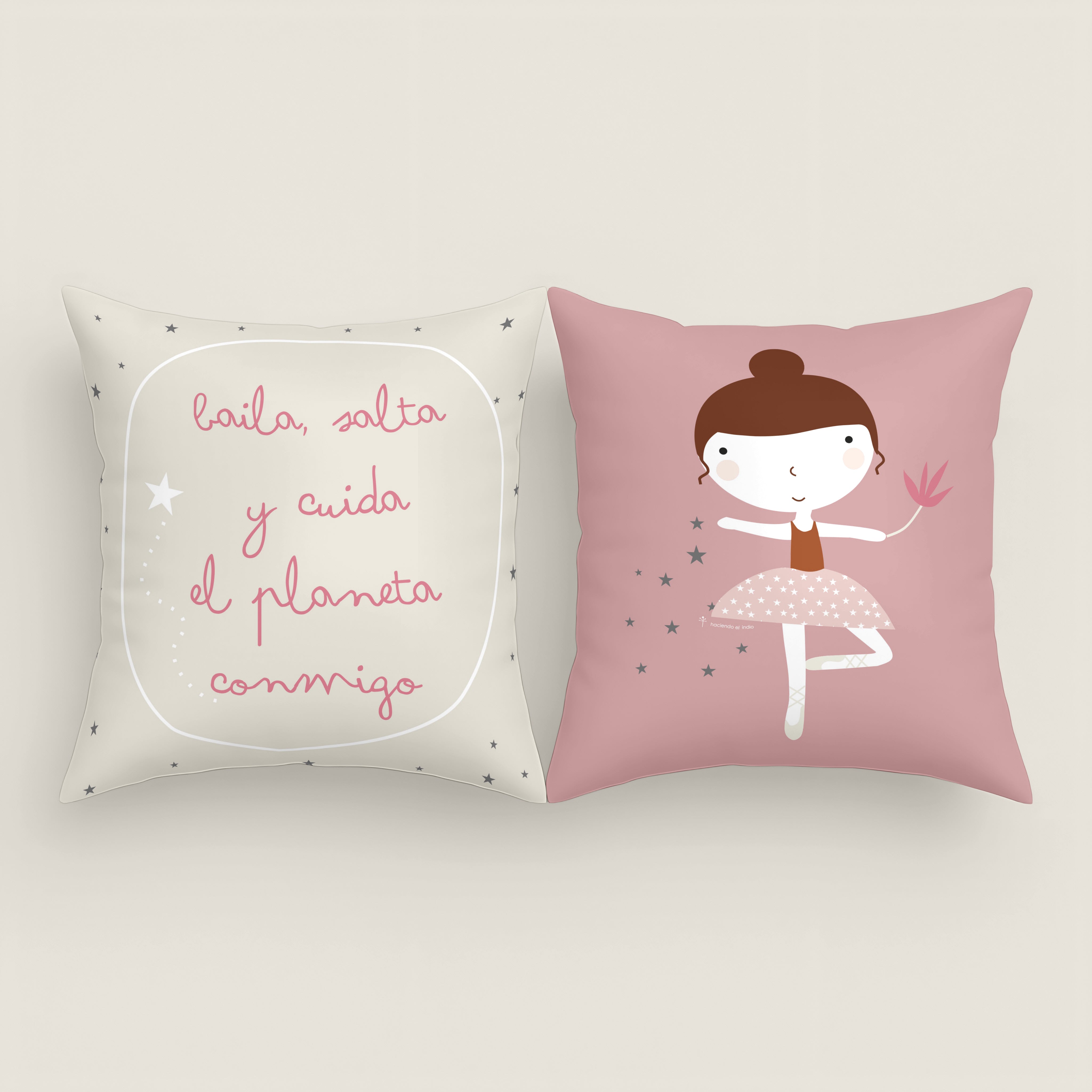 FUNDA DE COJÍN INFANTIL ESTAMPADO BAILARINA 100% ALGODÓN