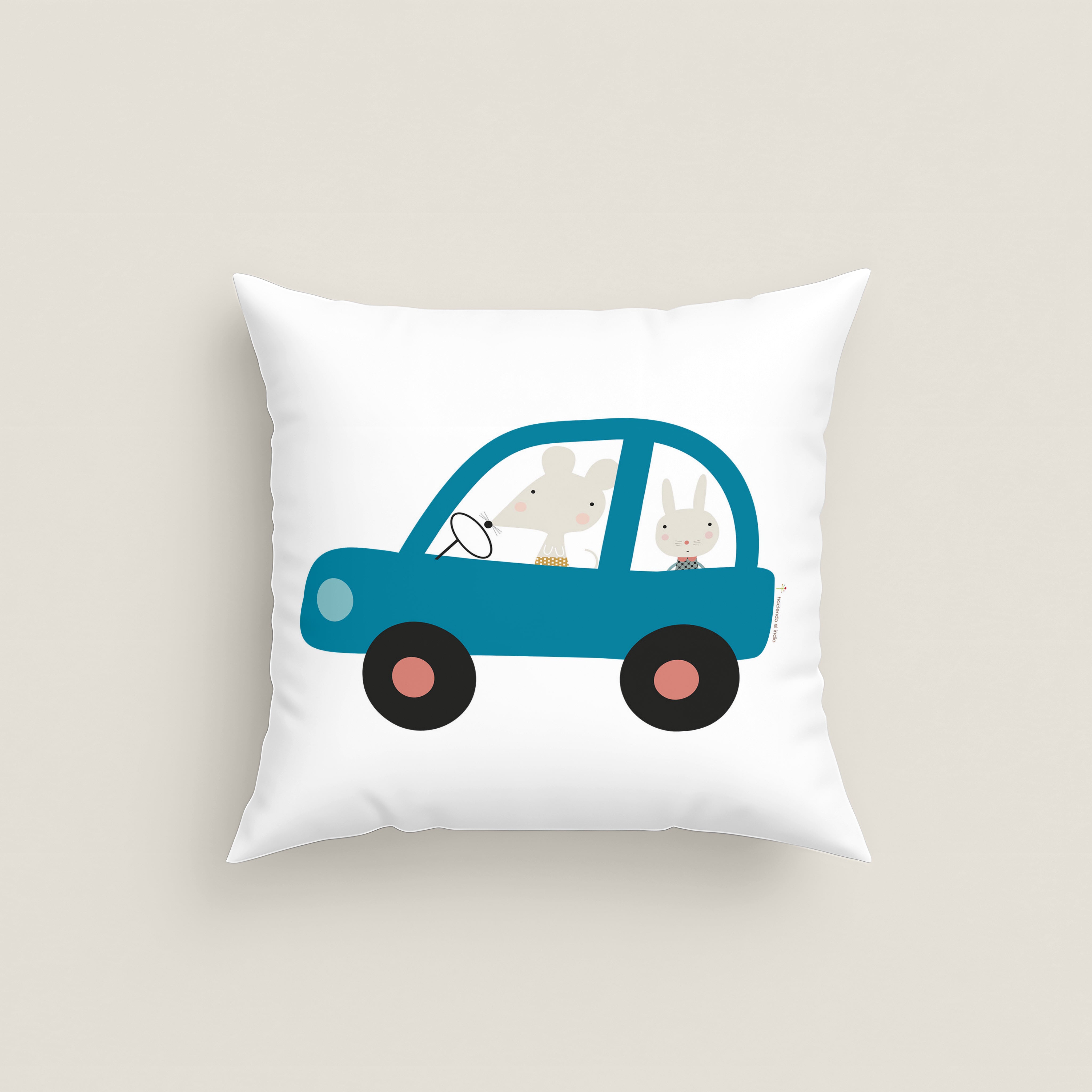 FUNDA DE COJÍN INFANTIL ESTAMPADO COCHES 100% ALGODÓN