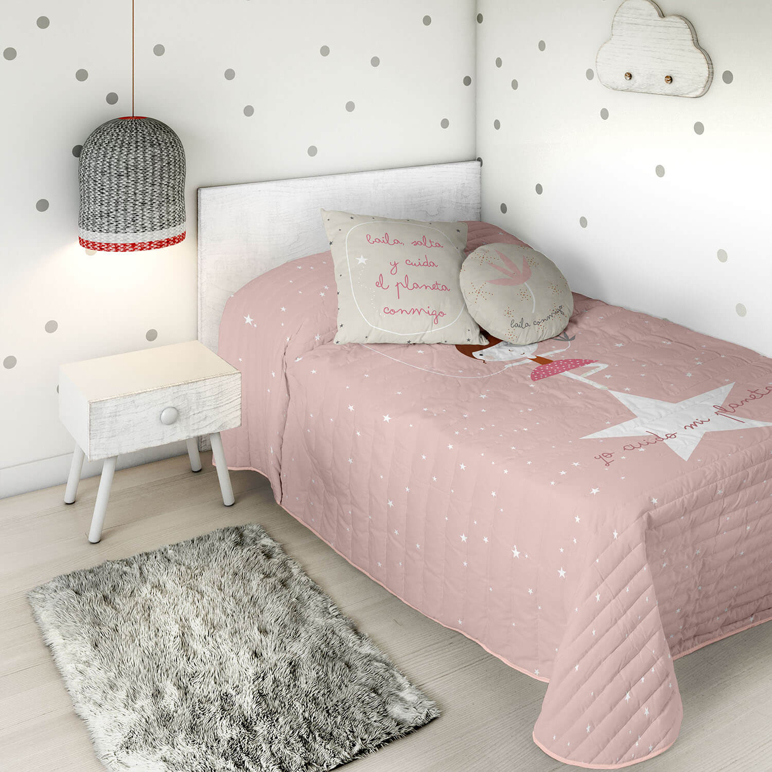 COLCHA BOUTI REVERSIBLE ESTAMPADA INFANTIL BAILARINA 100% ALGODÓN