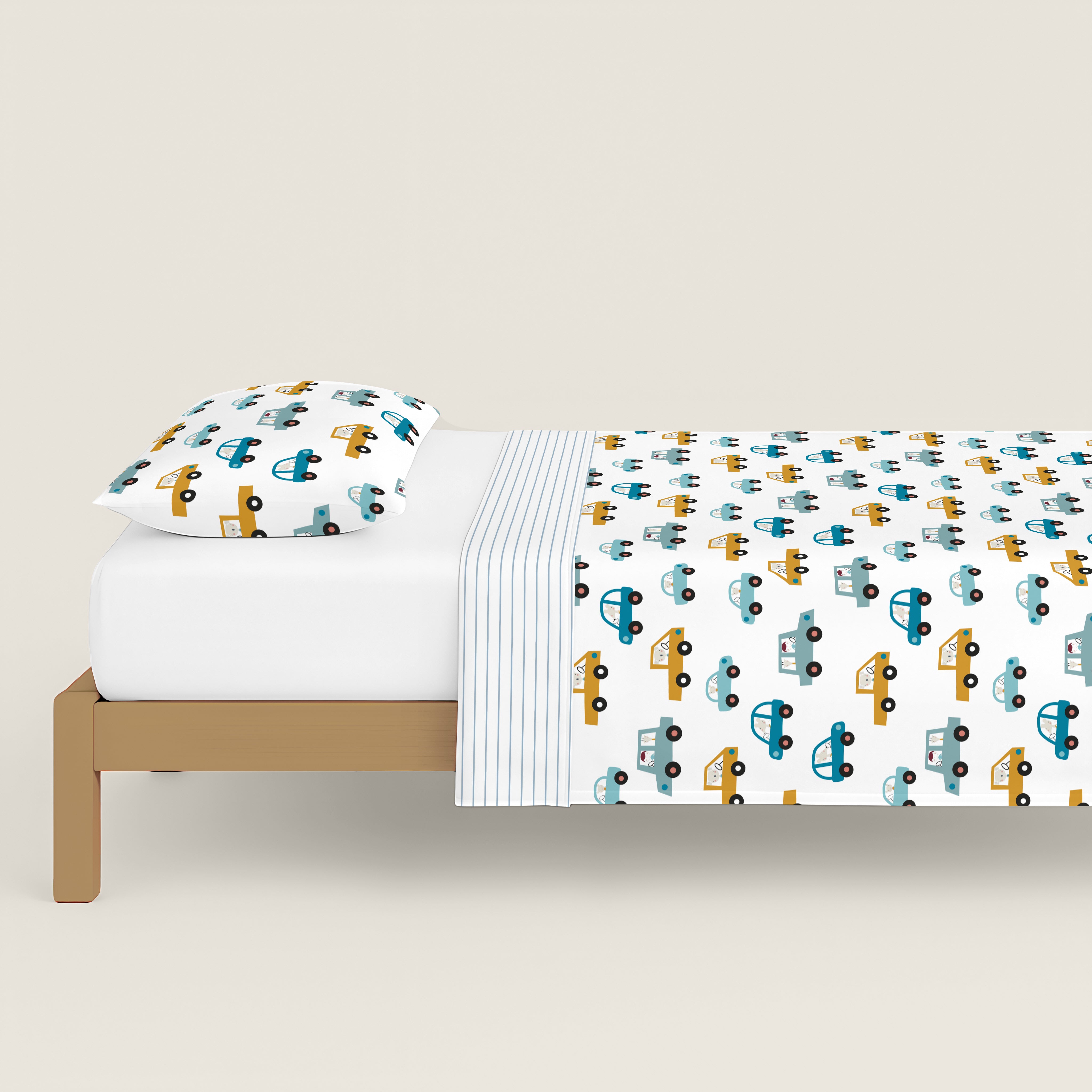 COPRIPIUMINO REVERSIBILE STAMPATO PER BAMBINI AUTO 100% COTONE