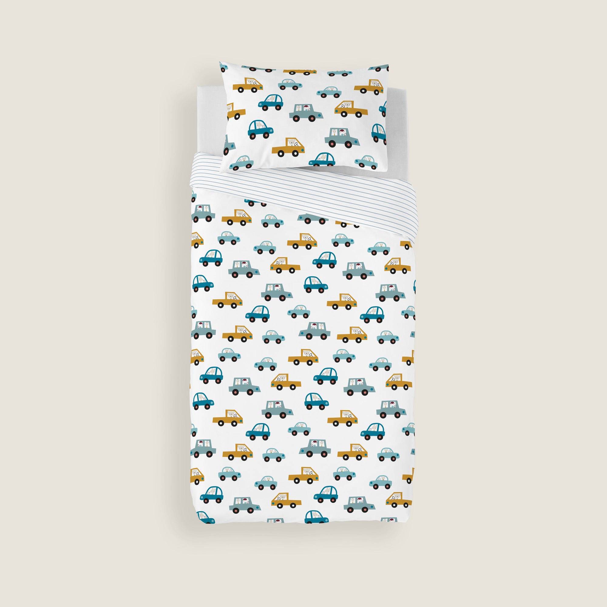 COPRIPIUMINO REVERSIBILE STAMPATO PER BAMBINI AUTO 100% COTONE