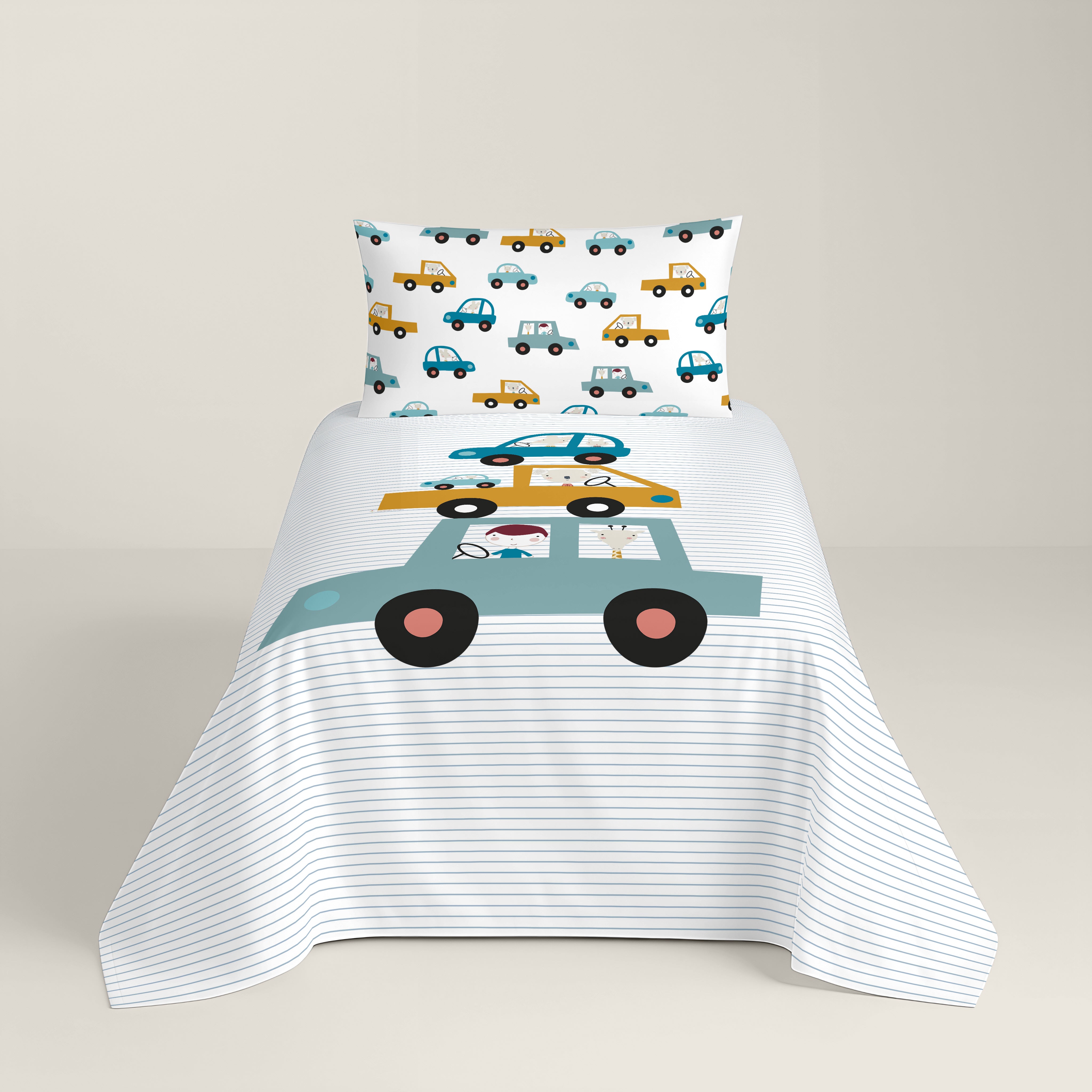 COPRIPIUMINO REVERSIBILE STAMPATO PER BAMBINI AUTO 100% COTONE