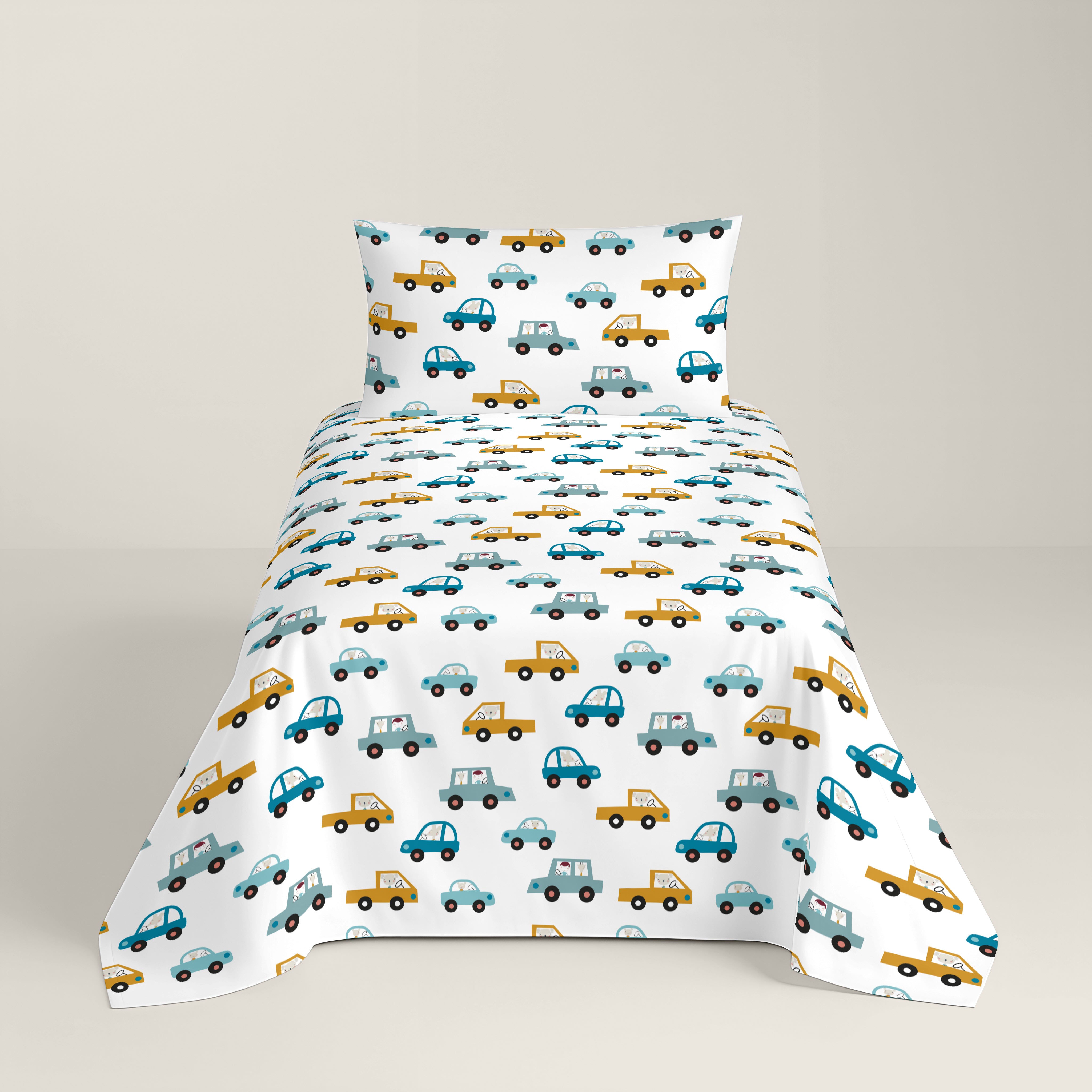 COPRIPIUMINO REVERSIBILE STAMPATO PER BAMBINI AUTO 100% COTONE