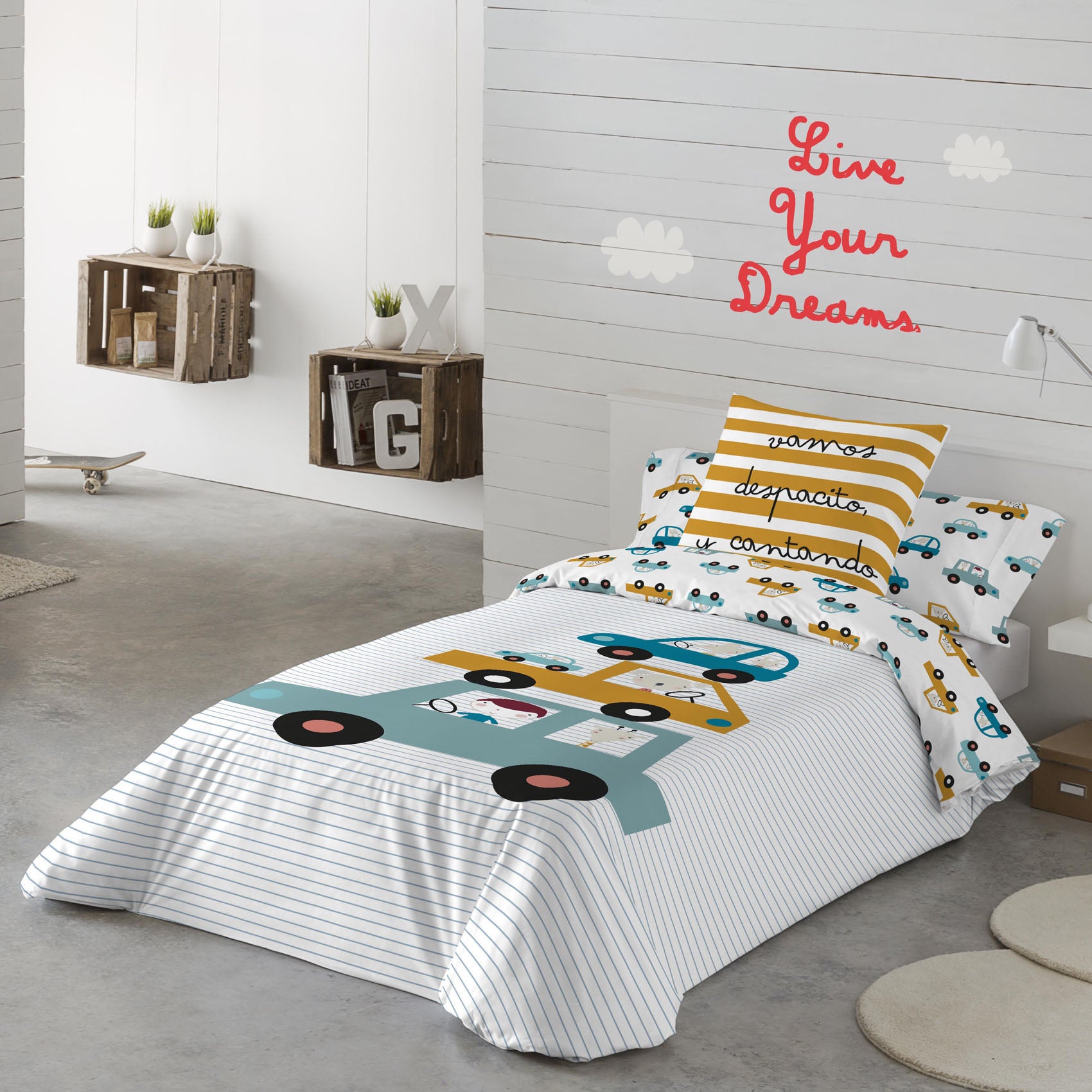 COPRIPIUMINO REVERSIBILE STAMPATO PER BAMBINI AUTO 100% COTONE