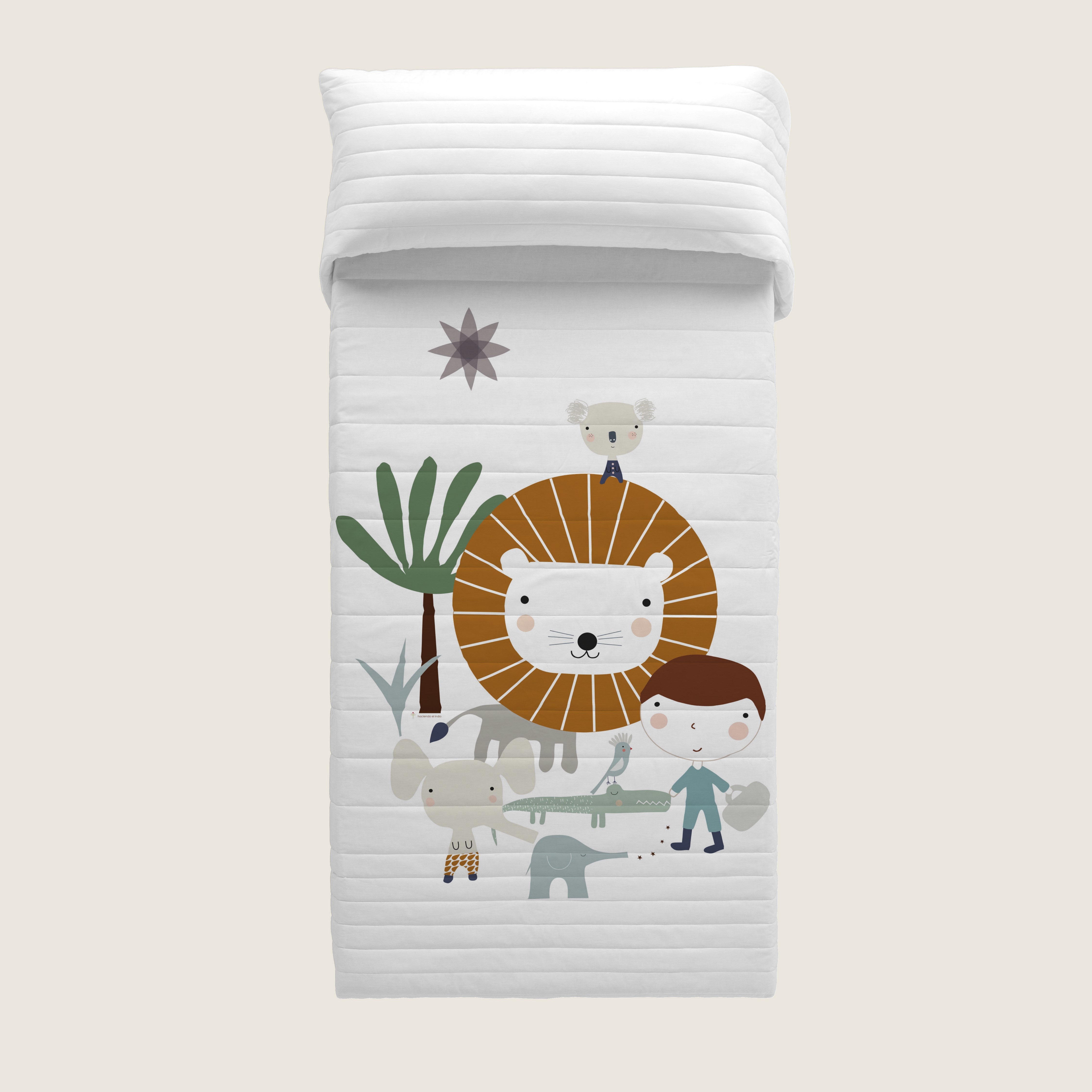COLCHA BOUTI REVERSIBLE ESTAMPADA INFANTIL JUNGLA NIÑO 100% ALGODÓN