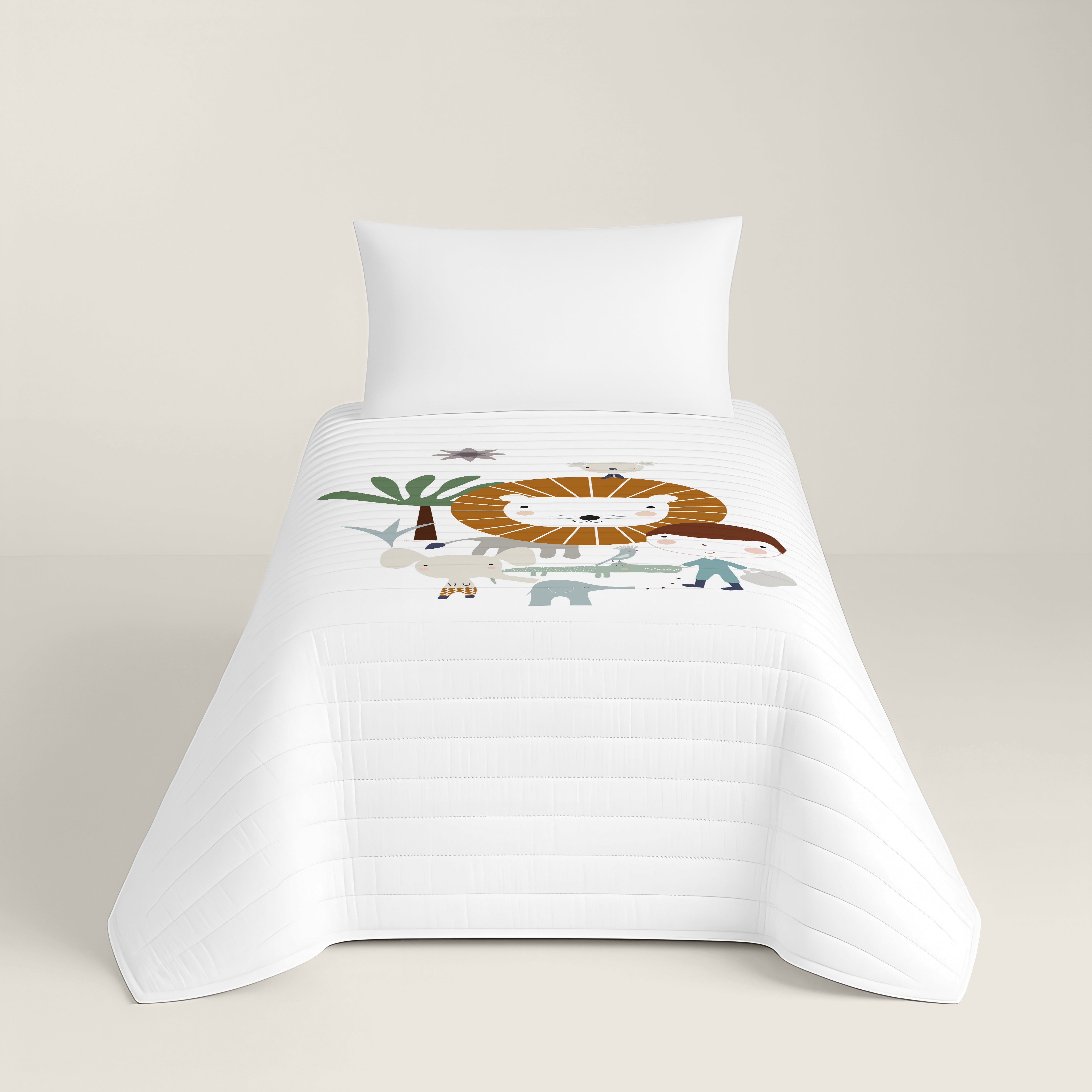 COLCHA BOUTI REVERSIBLE ESTAMPADA INFANTIL JUNGLA NIÑO 100% ALGODÓN