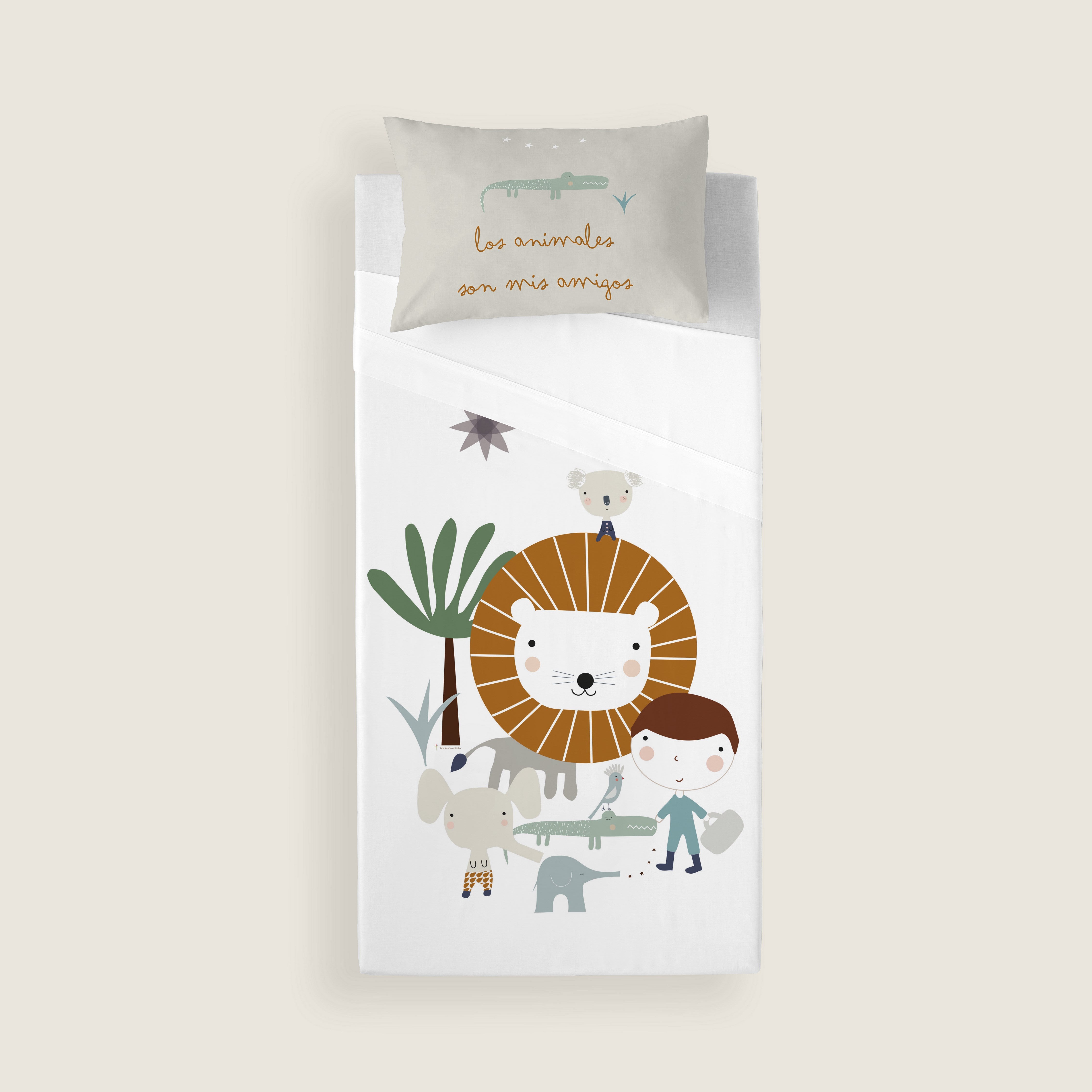 JUEGO DE SÁBANAS CUNA BEBÉ JUNGLA NIÑO A 100% ALGODÓN