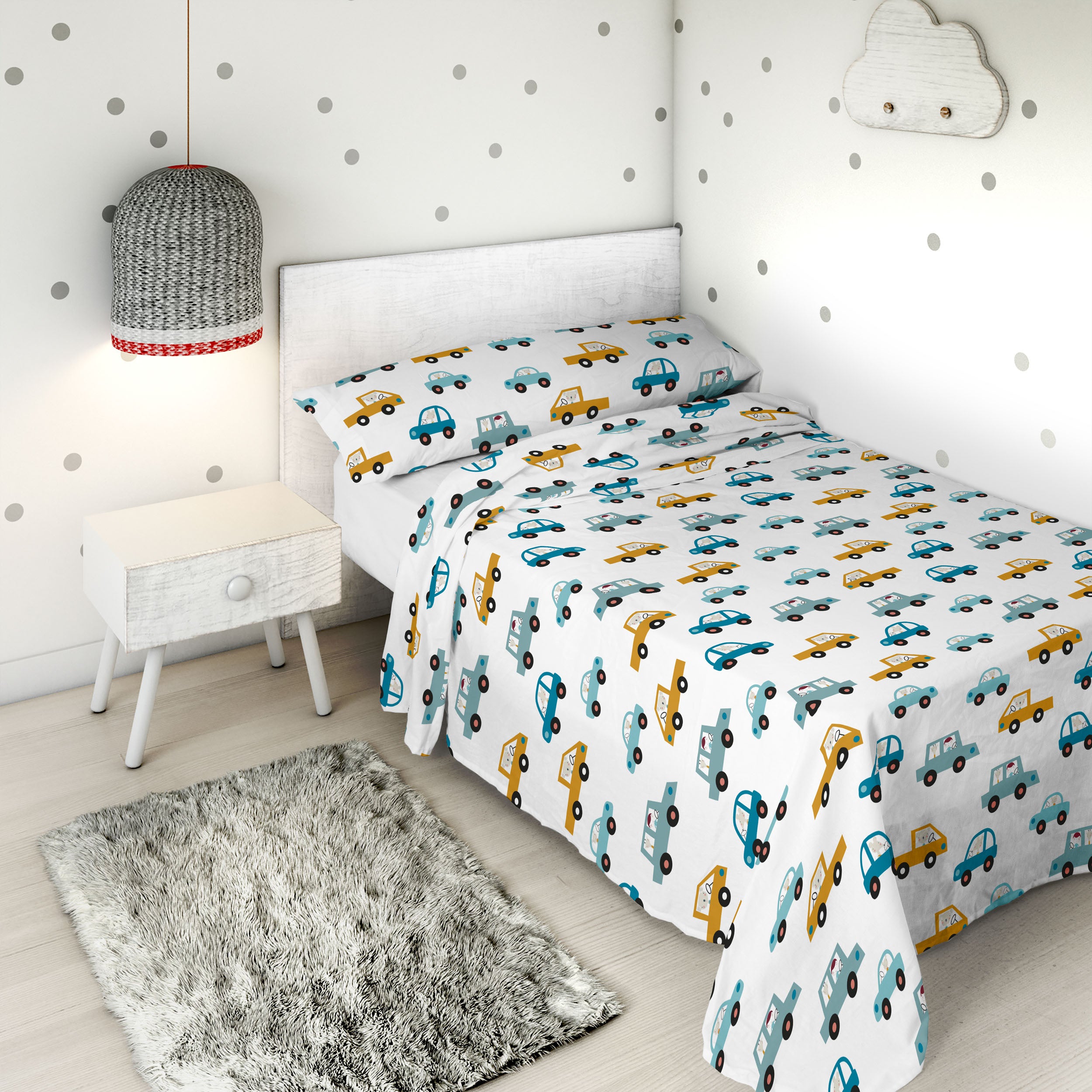 COMPLETO LENZUOLA STAMPATE BIMBO MACCHINE B 100% COTONE