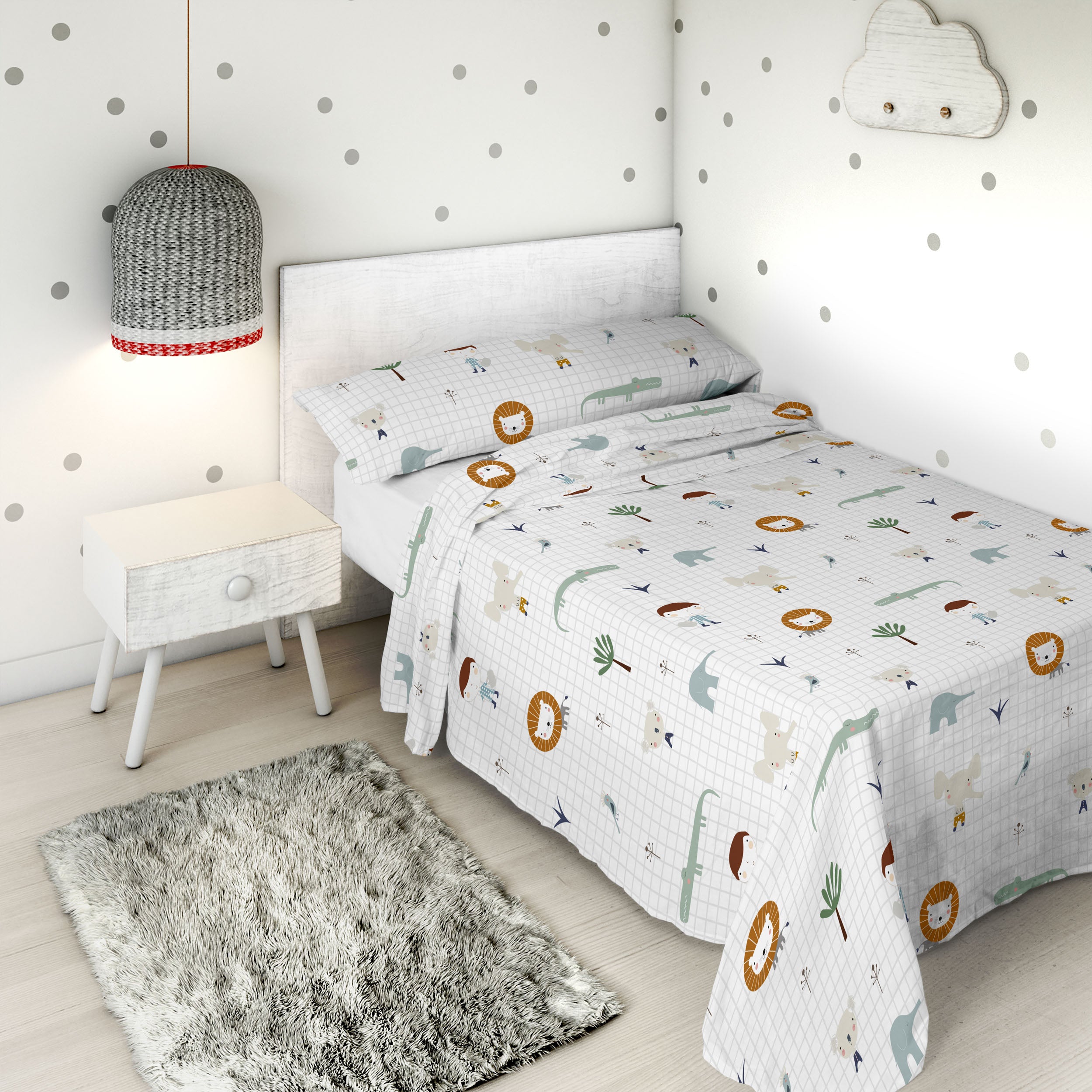 COMPLETO LENZUOLA STAMPATE JUNGLE BIMBO 100% COTONE