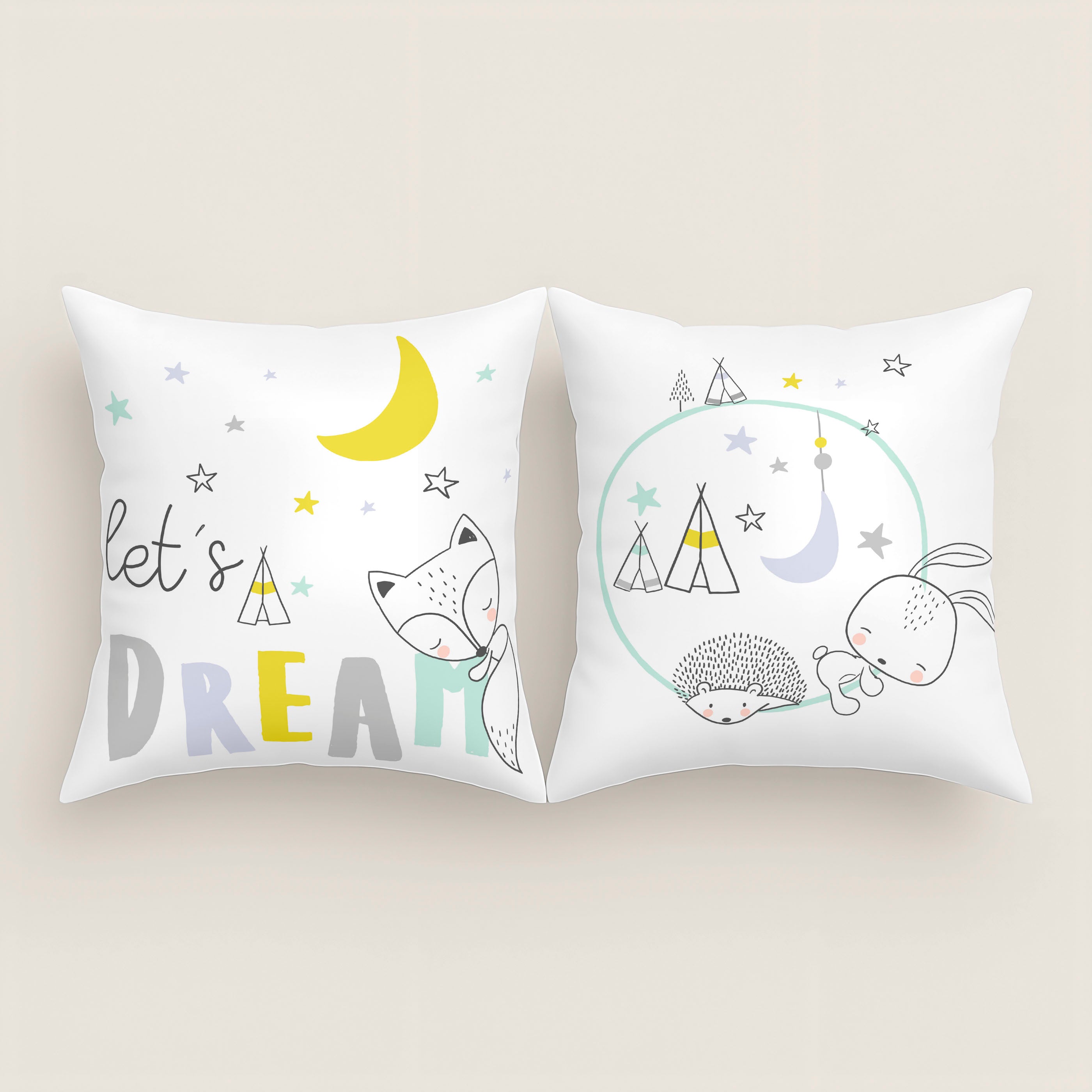 FUNDA DE COJÍN ESTAMPADO INFANTIL LETS DREAM 100% ALGODÓN