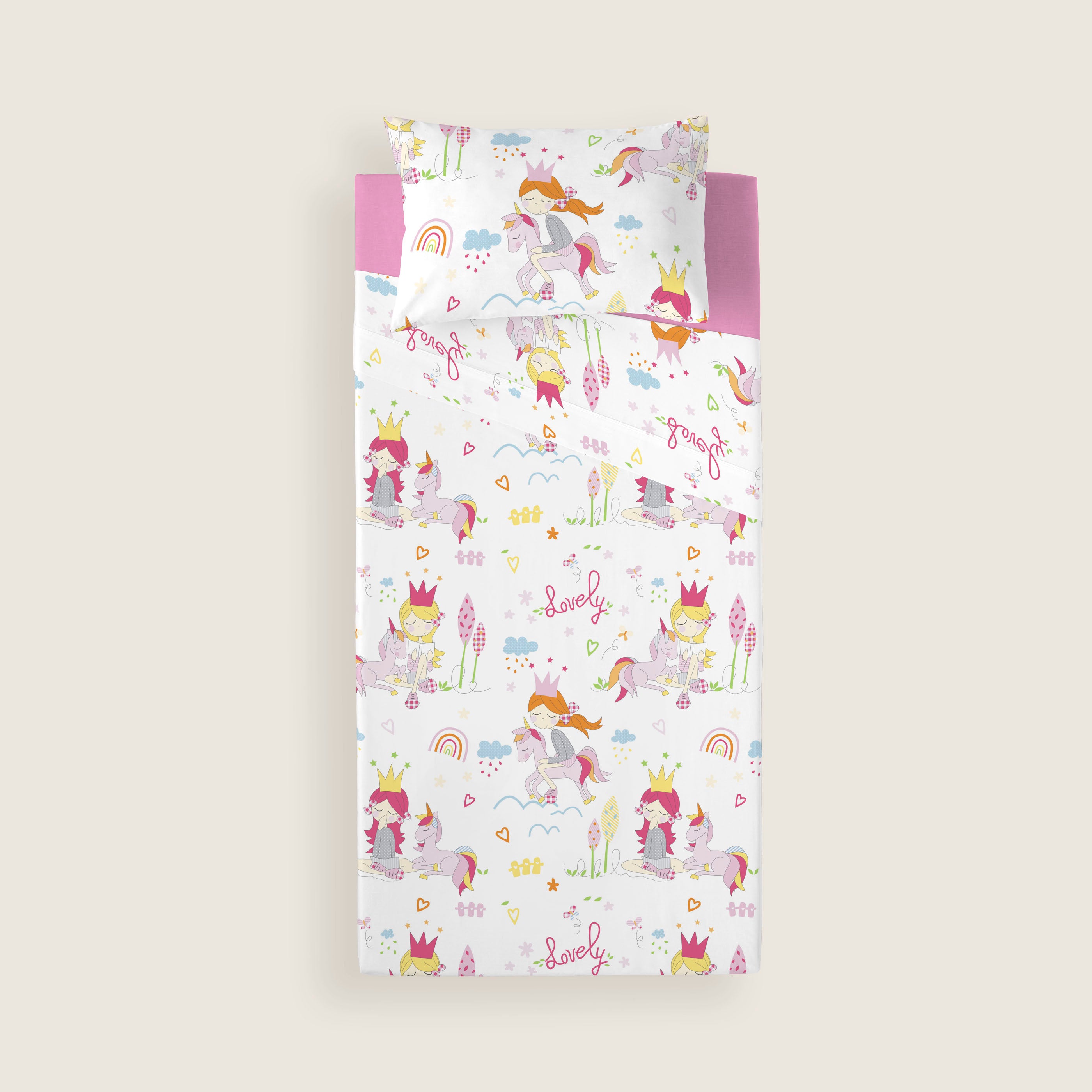 JUEGO SÁBANAS ESTAMPADAS INFANTIL LOVELY 100% ALGODÓN