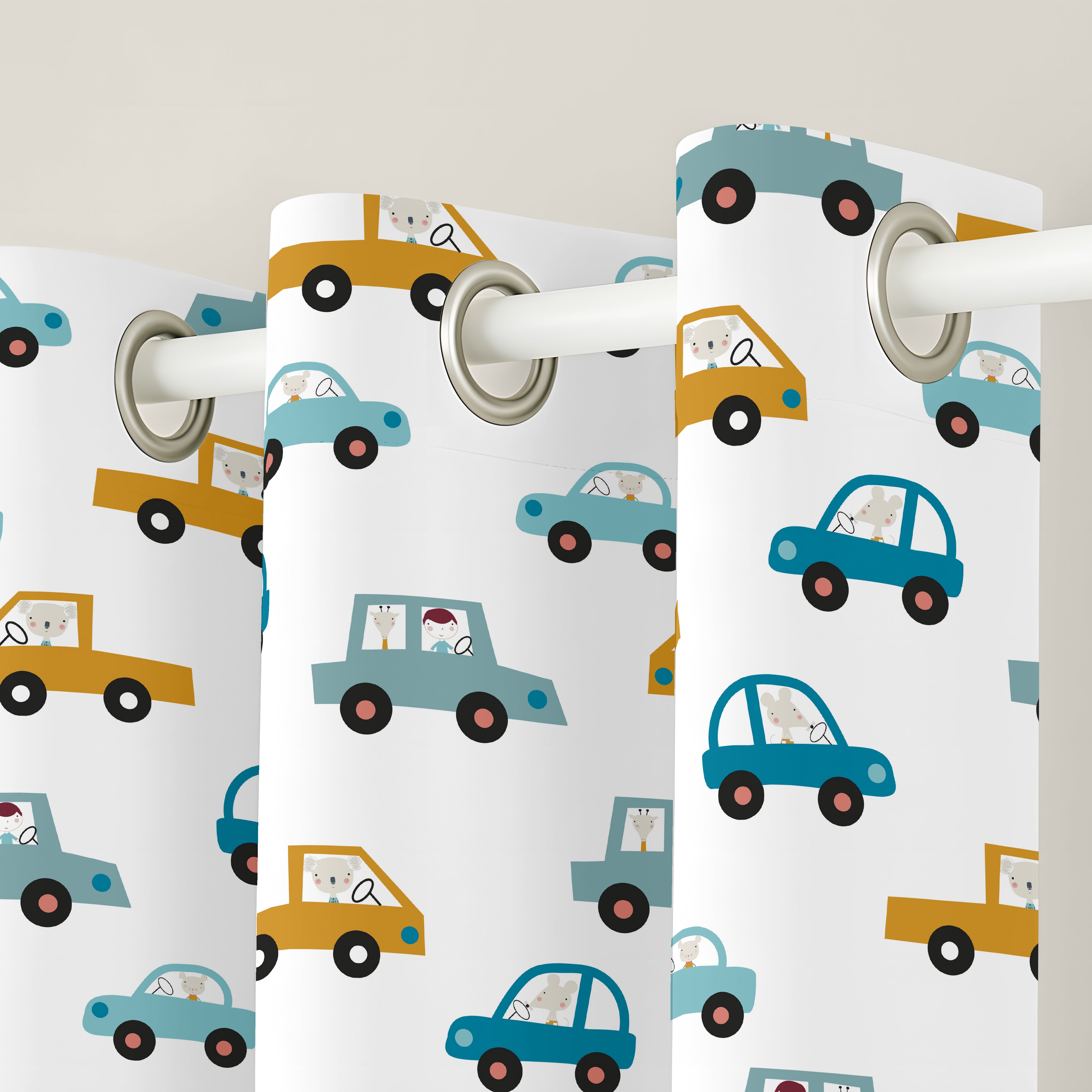 CORTINA INFANTIL COCHES B 100% ALGODÓN