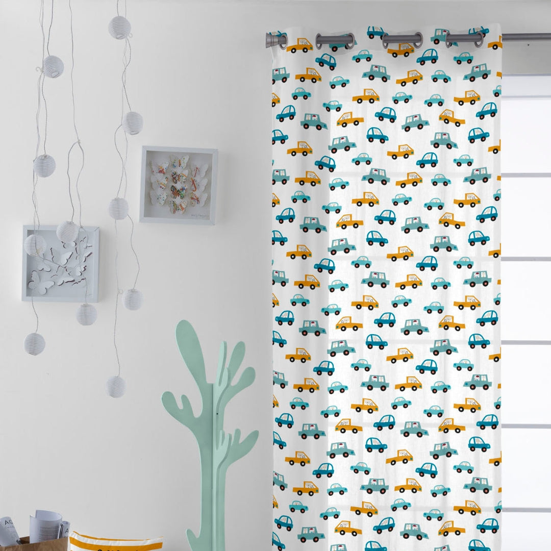 CORTINA INFANTIL COCHES B 100% ALGODÓN