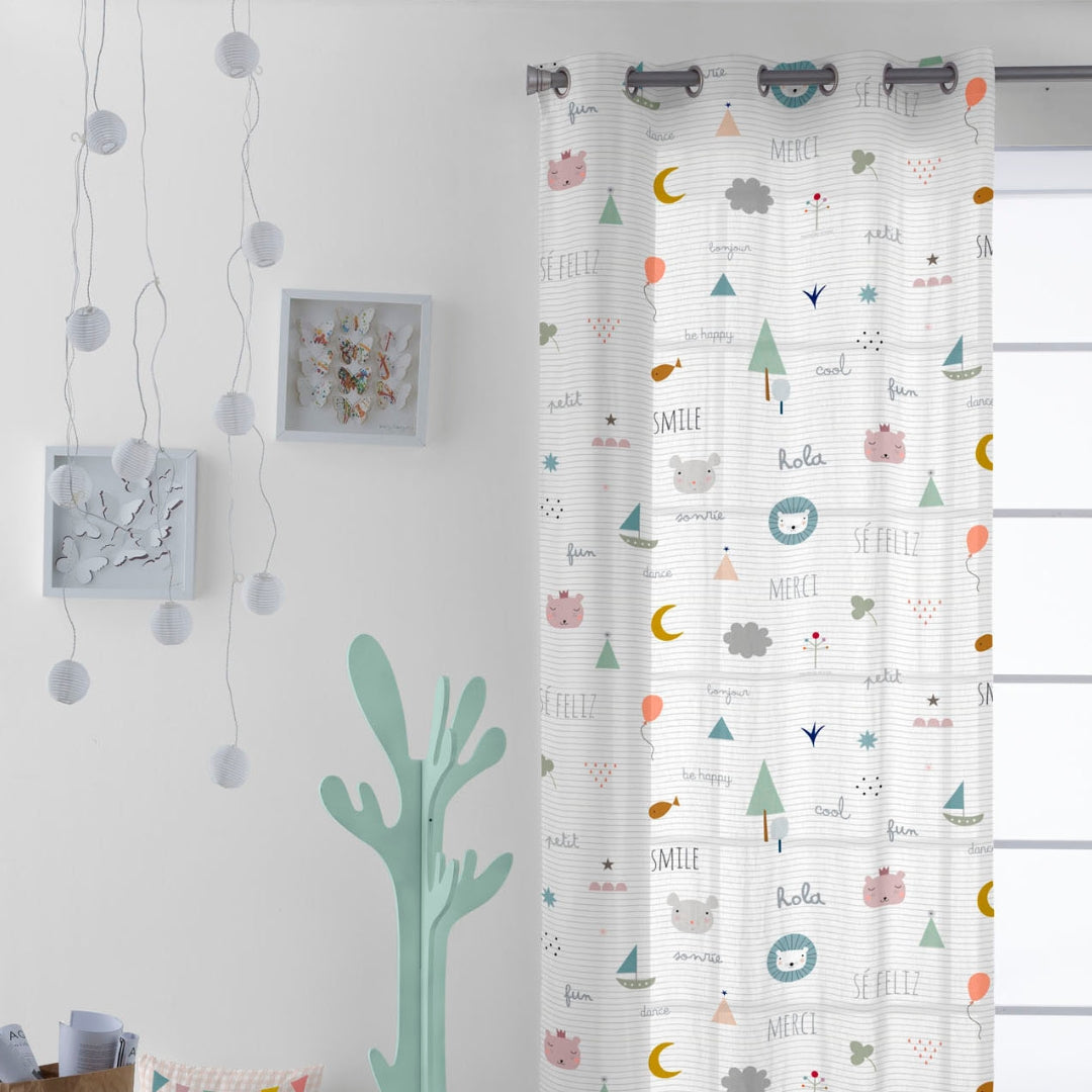 CORTINA INFANTIL SE FELIZ 100% ALGODÓN