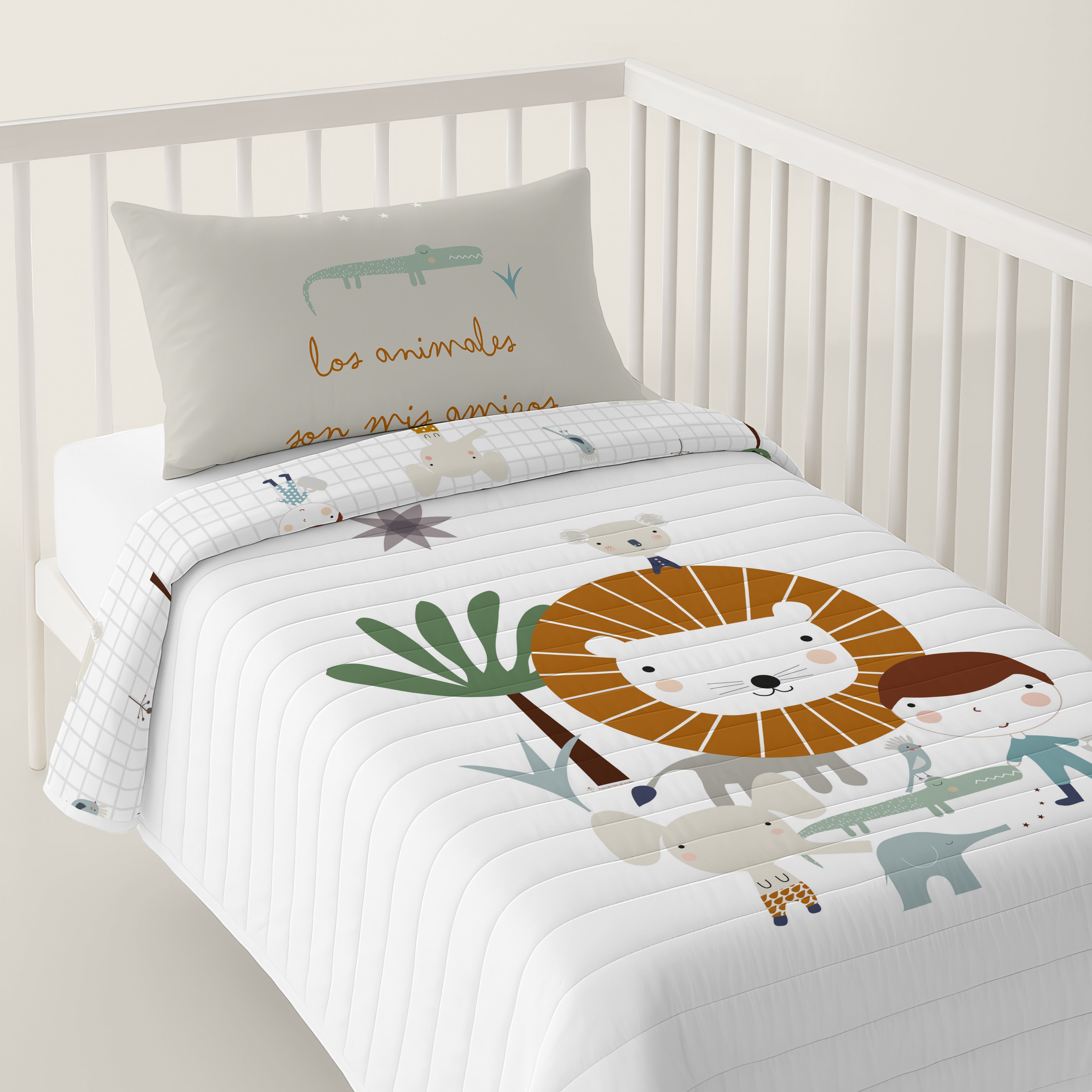 COLCHA BOUTI REVERSIBLE ESTAMPADA BEBÉ CUNA JUNGLA NIÑO 100% ALGODÓN