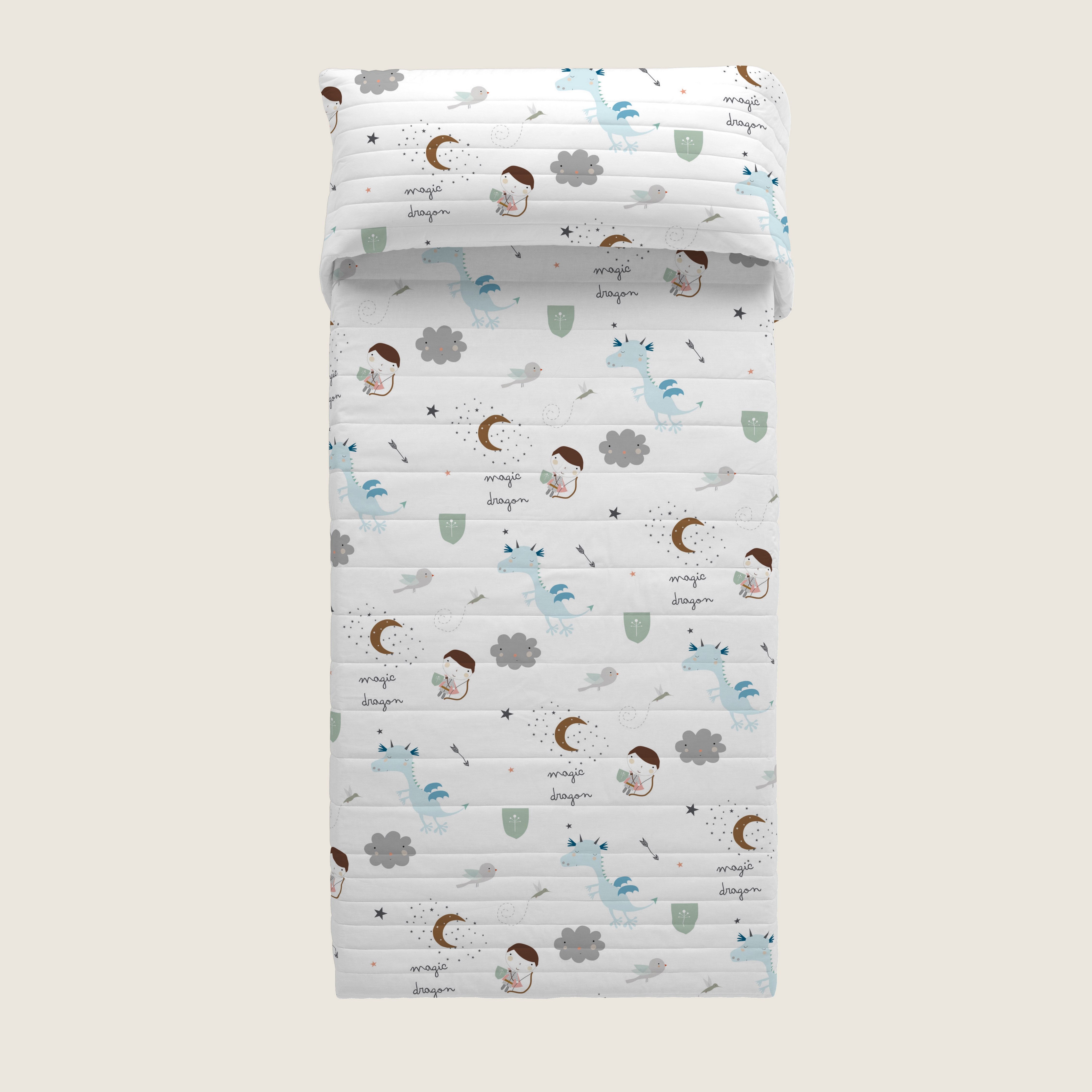 COPERTA BOUTIS REVERSIBILE STAMPATA NEONATO CULLA MAGIC DRAGON 100% COTONE