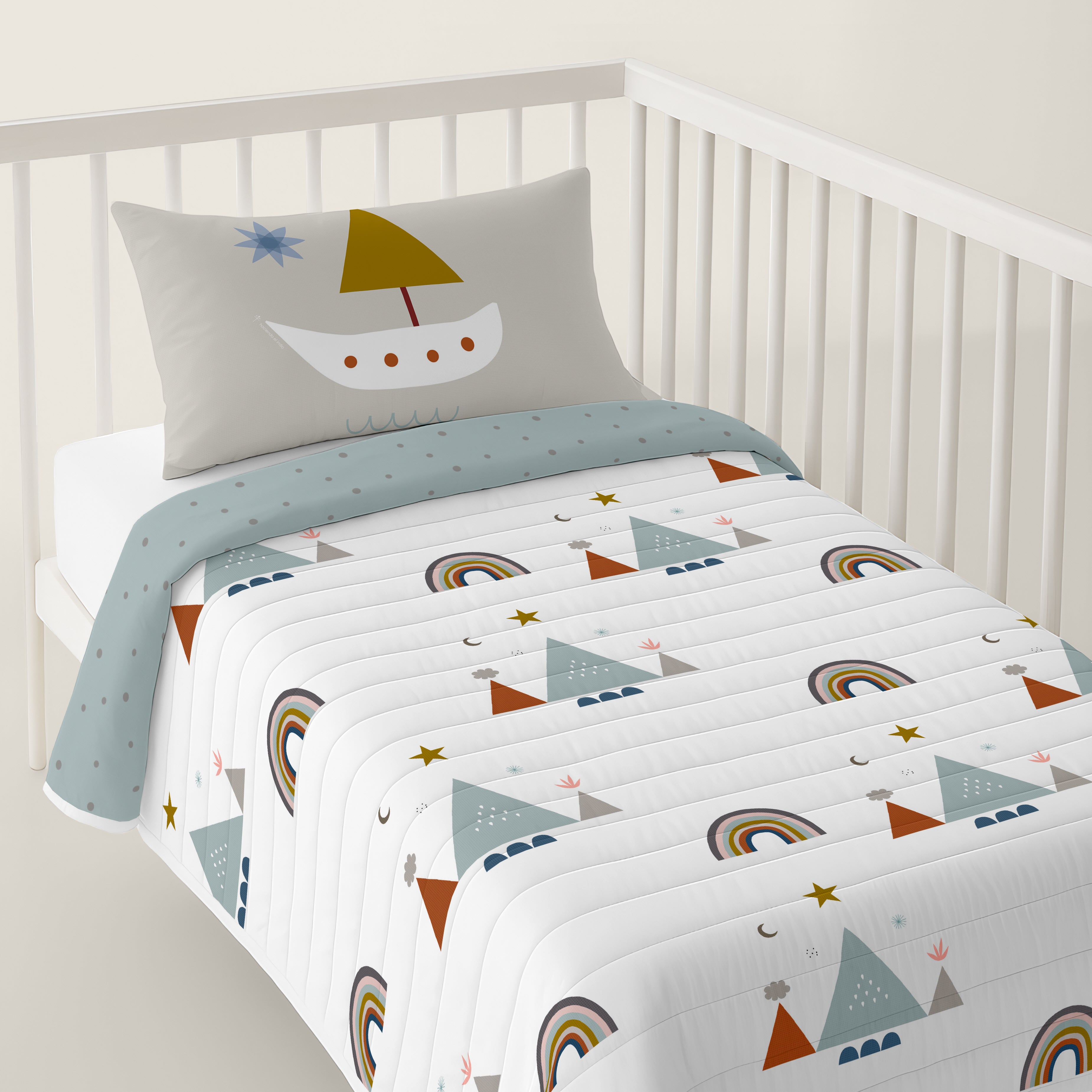 COLCHA BOUTI REVERSIBLE ESTAMPADA BEBÉ CUNA SUSANITA AZUL 100% ALGODÓN