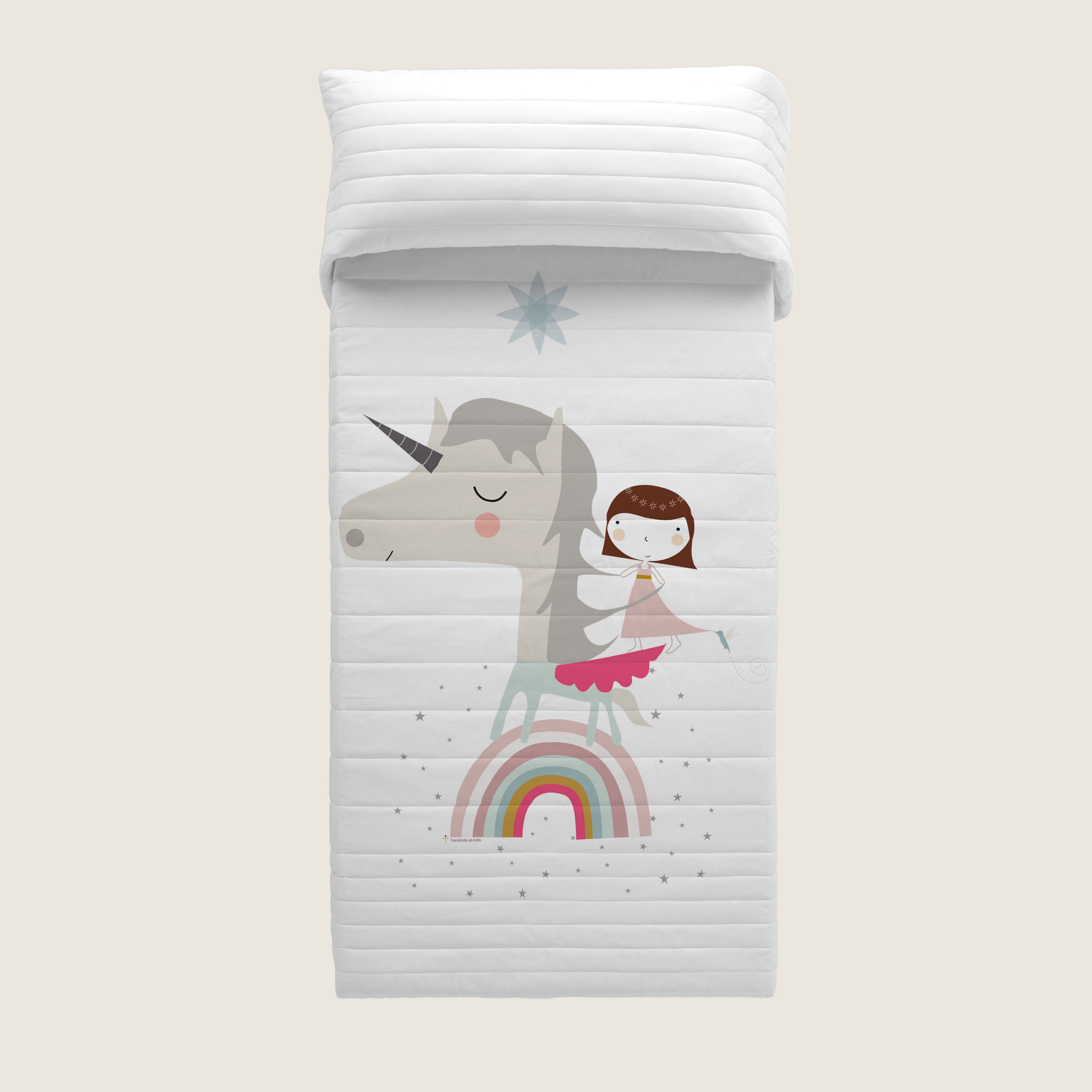 COLCHA BOUTI REVERSIBLE ESTAMPADA BEBÉ CUNA UNICORN WHITE 100% ALGODÓN