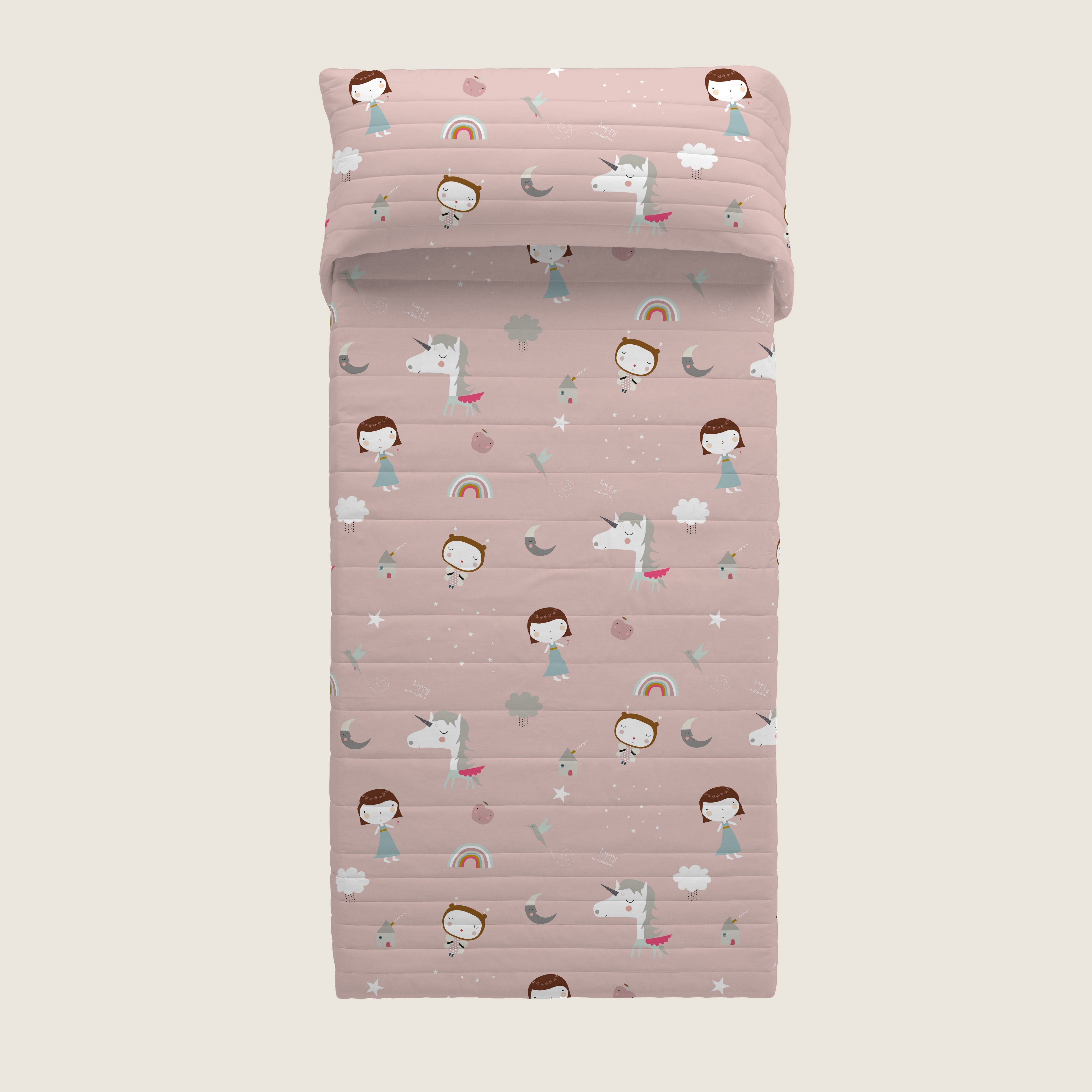 COLCHA BOUTI REVERSIBLE ESTAMPADA BEBÉ CUNA UNICORN WHITE 100% ALGODÓN