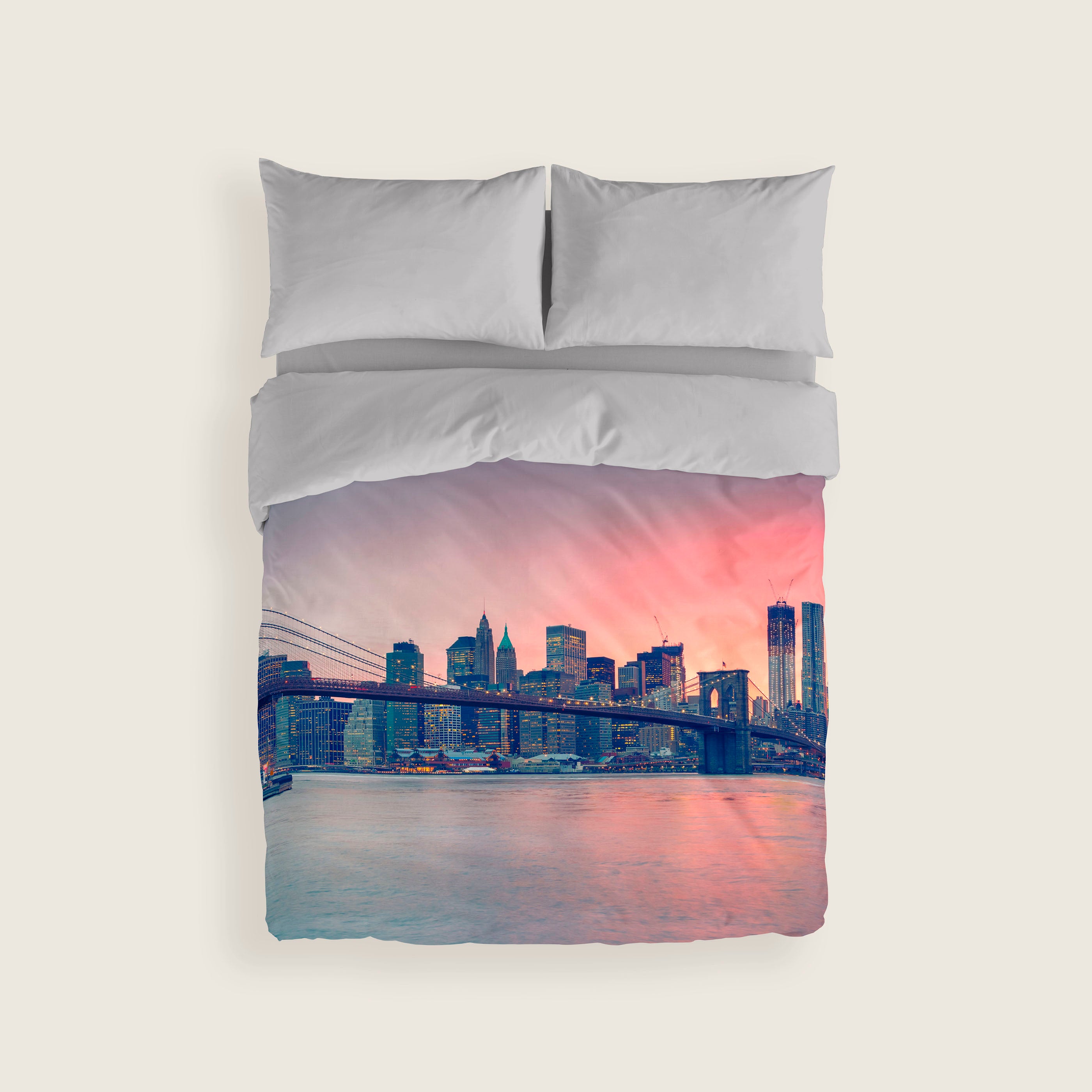 FUNDA NÓRDICA ESTAMPADA BROOKLIN BRIDGE 100% ALGODÓN