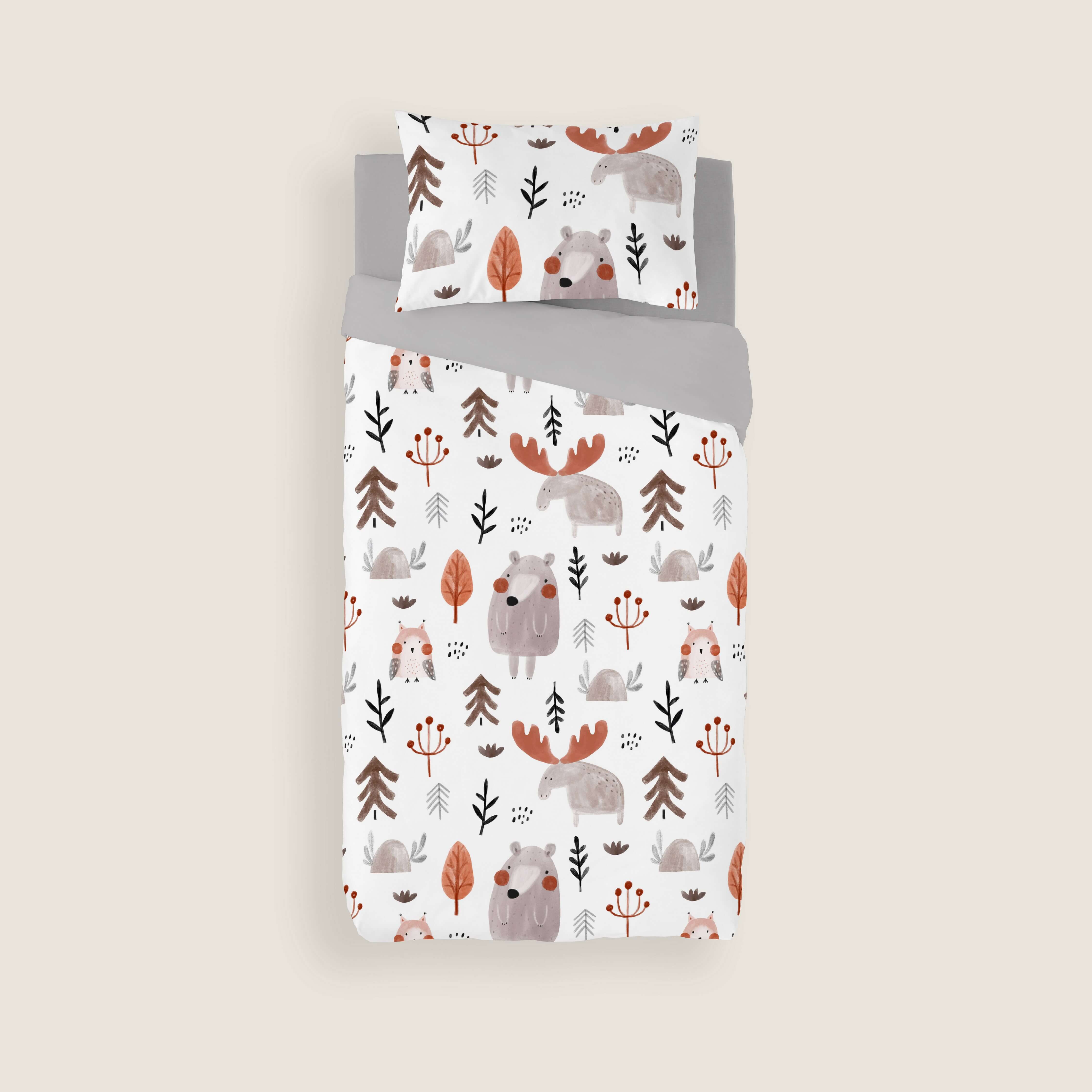 FUNDA NÓRDICA ESTAMPADA INFANTIL WILD FOREST 100% ALGODÓN