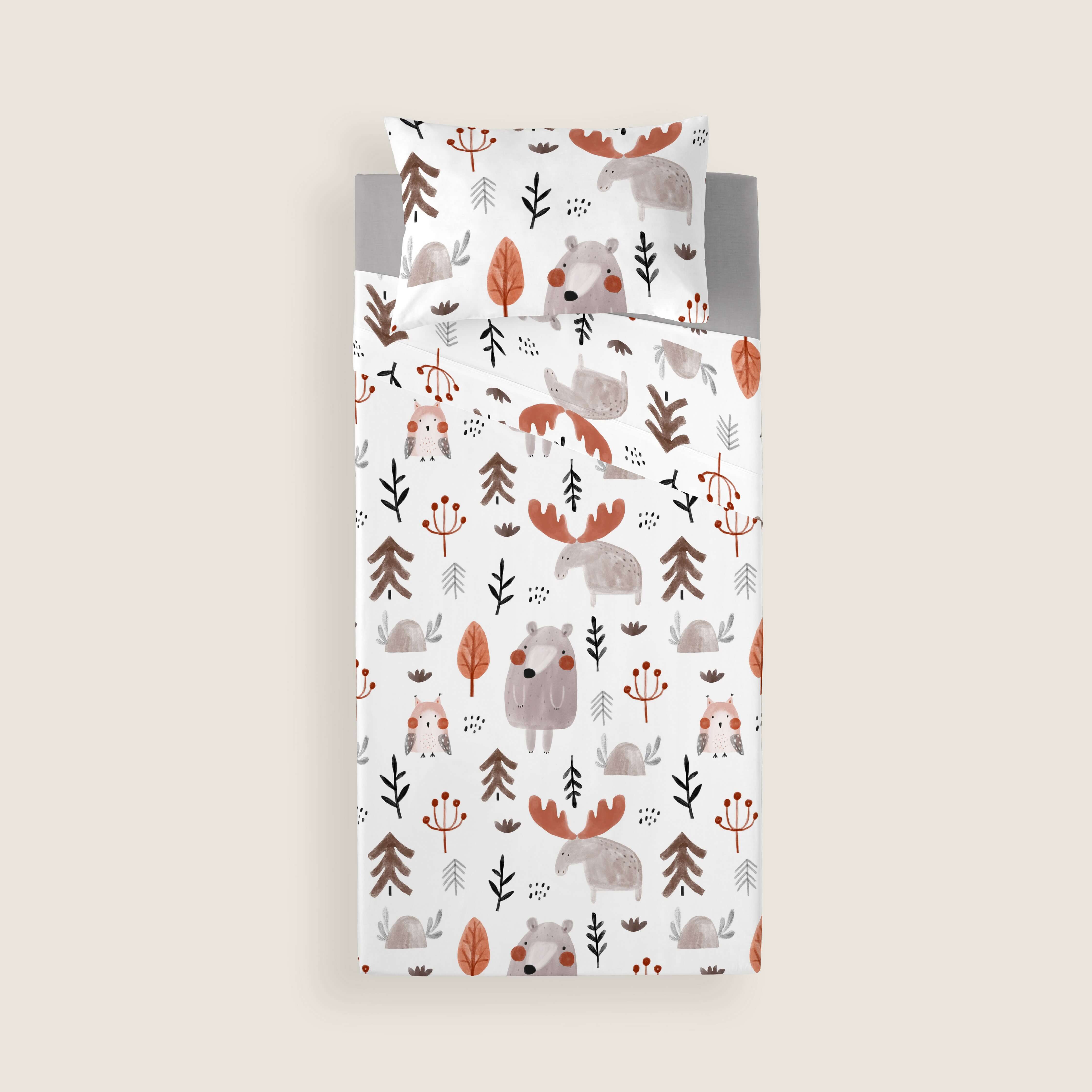 SET LENZUOLA STAMPATE PER BAMBINI WILD FOREST 100% COTONE