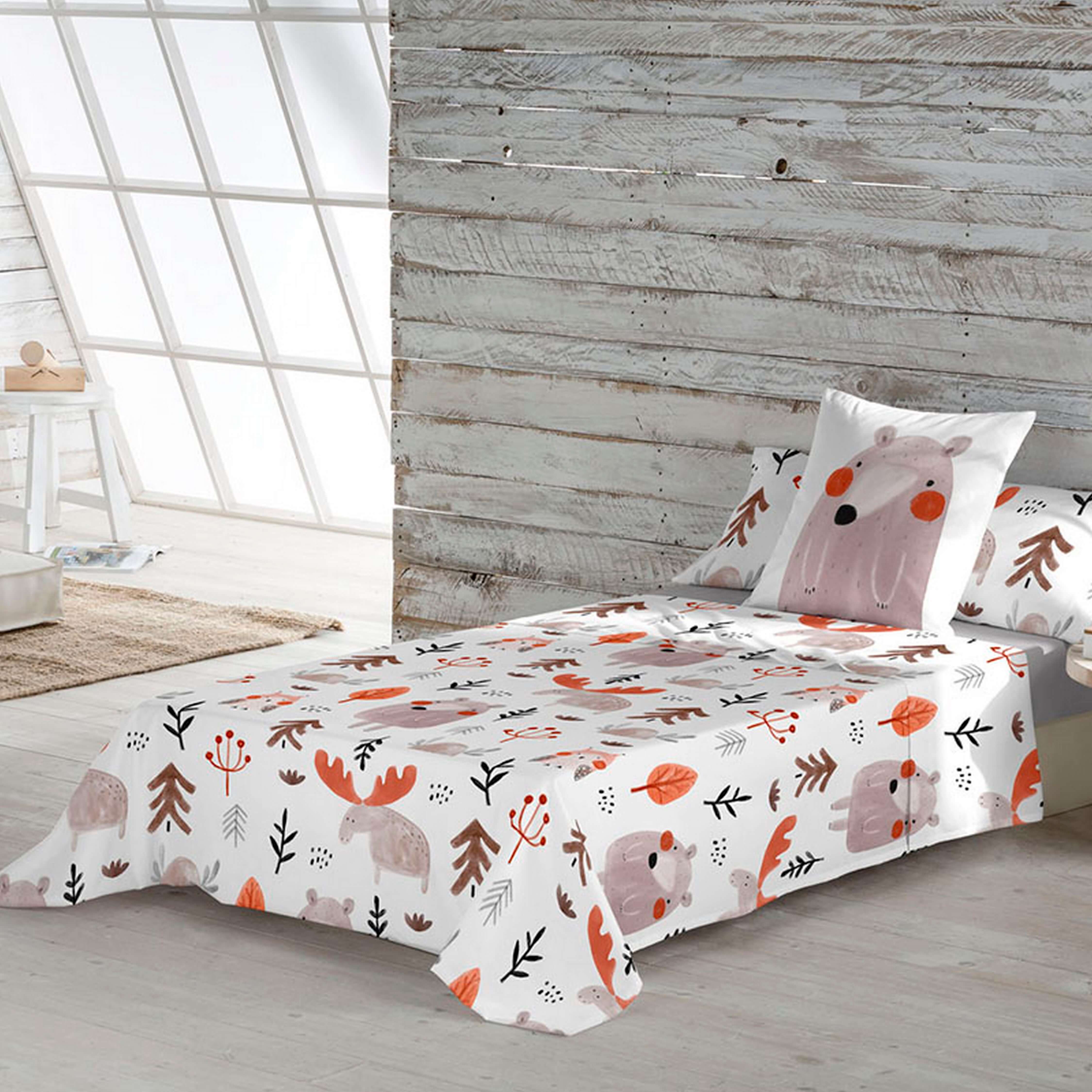 SET LENZUOLA STAMPATE PER BAMBINI WILD FOREST 100% COTONE