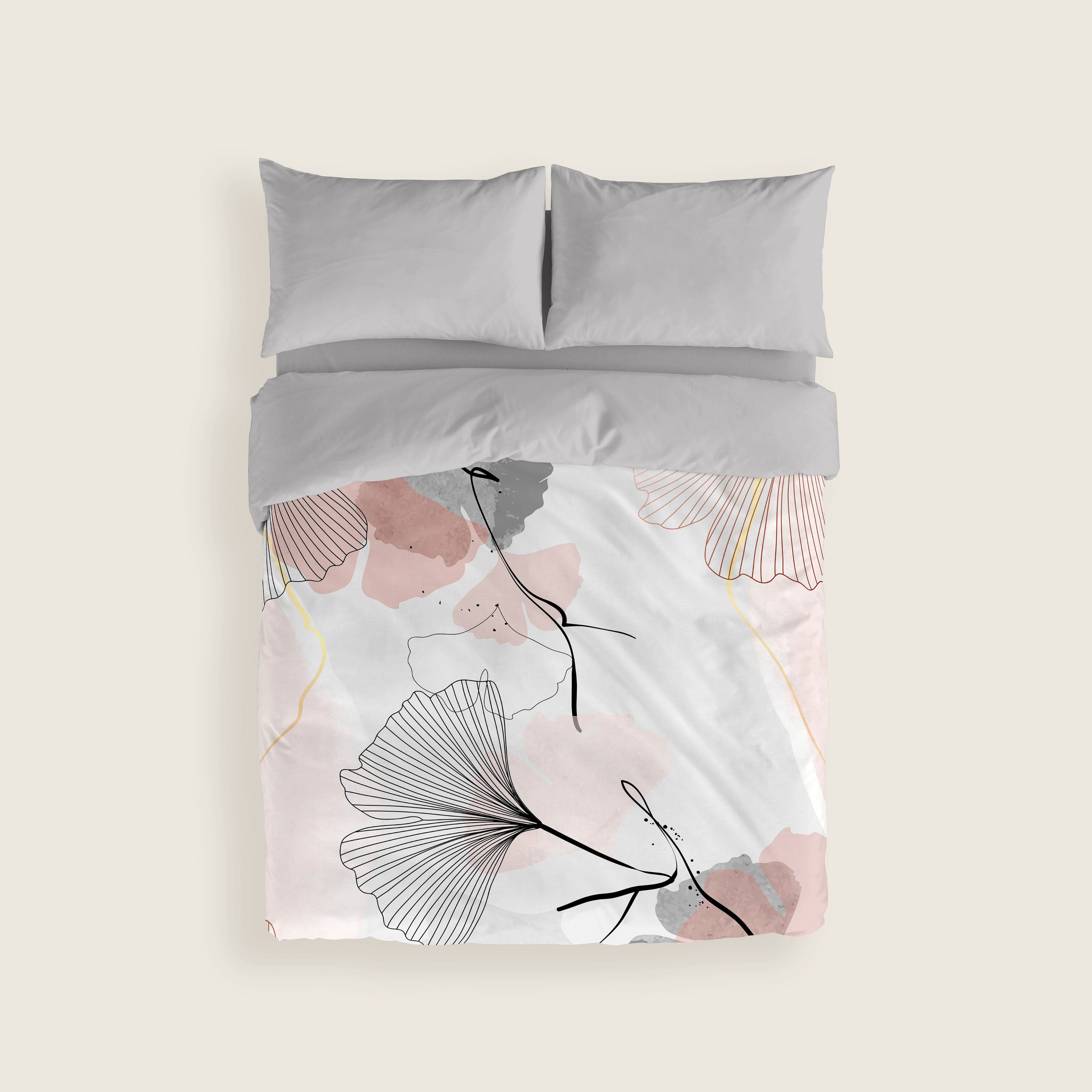 FUNDA NÓRDICA ESTAMPADA GINGKA 100% ALGODÓN