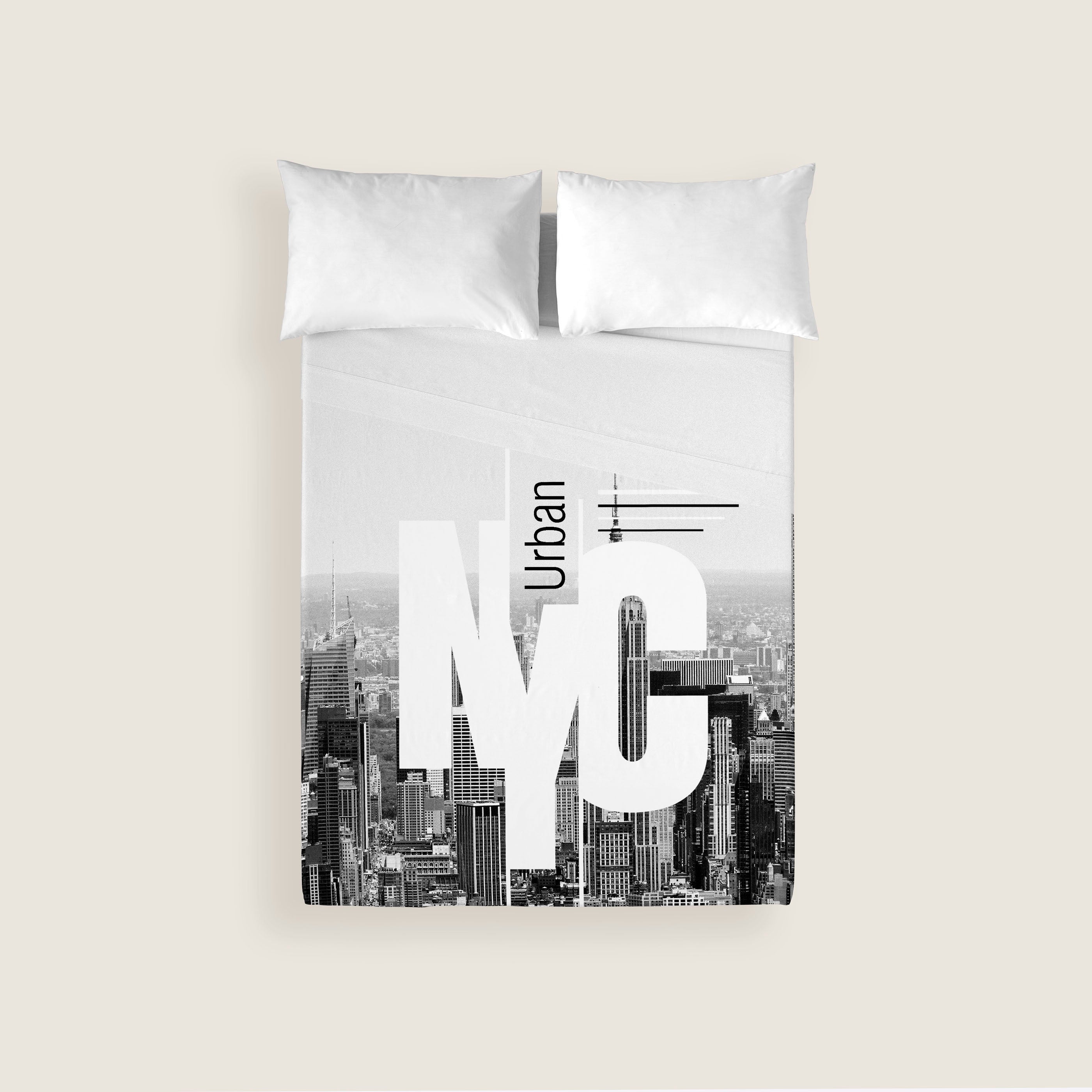 JUEGO SÁBANAS ESTAMPADAS NYC 100% ALGODÓN