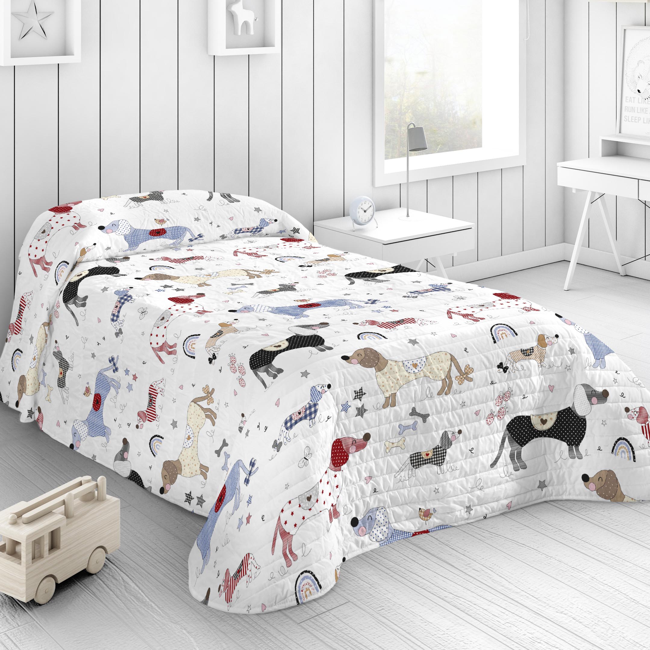 COLCHA BOUTI REVERSIBLE ESTAMPADA INFANTIL IDOGGY PATCH 100% ALGODÓN