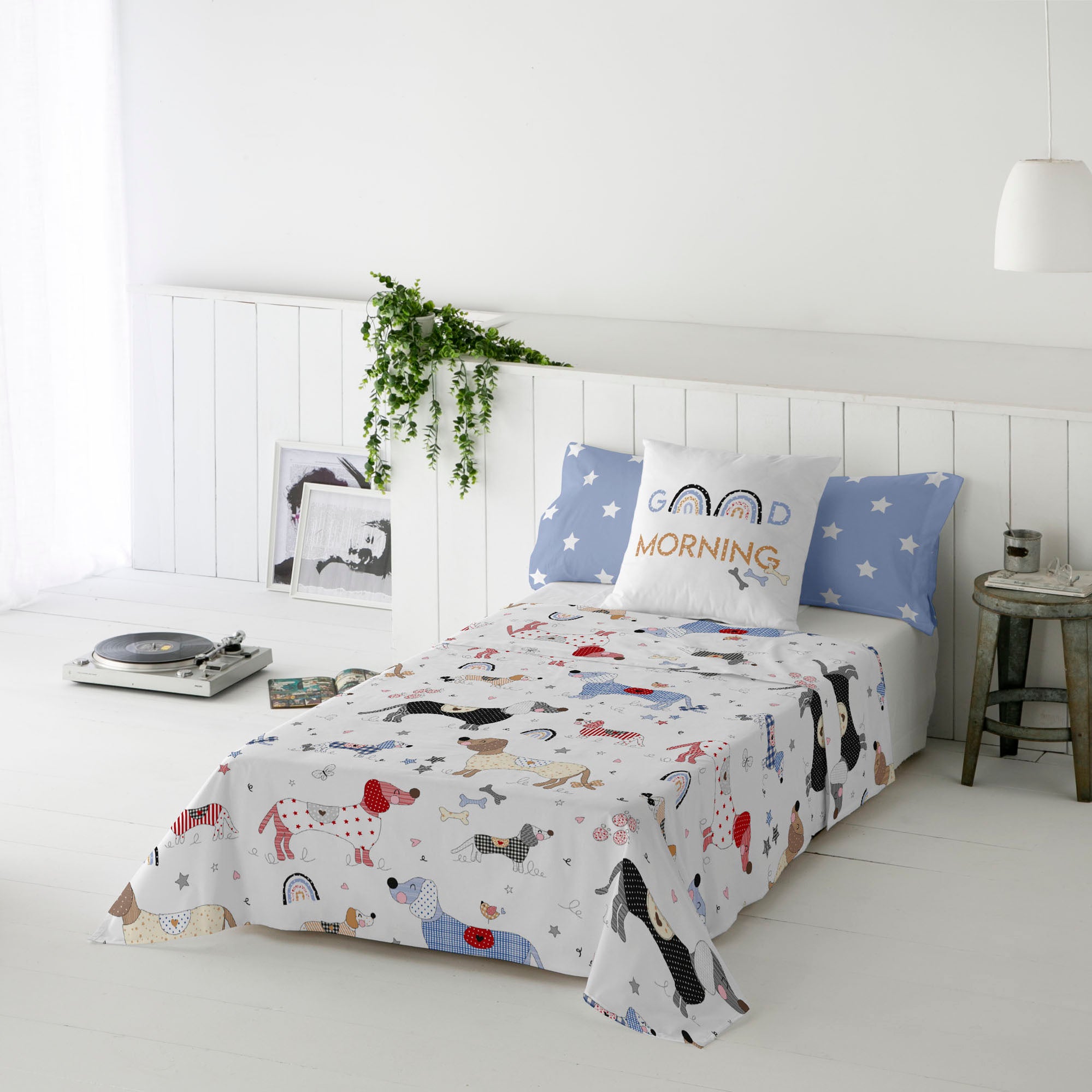 JUEGO SÁBANAS ESTAMPADAS INFANTIL DOGGY PATCH 100% ALGODÓN