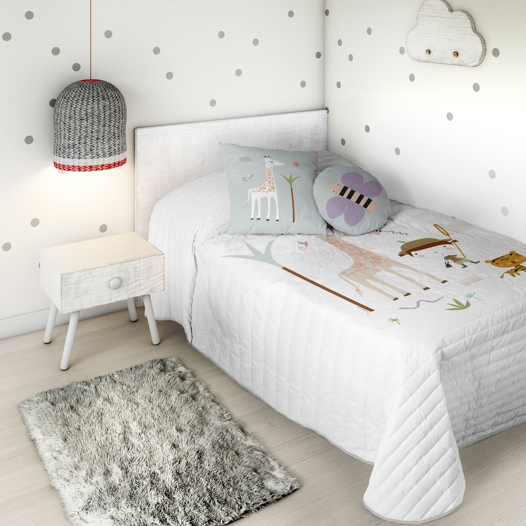 COLCHA BOUTI REVERSIBLE ESTAMPADA INFANTIL EXPLORADORA 100% ALGODÓN